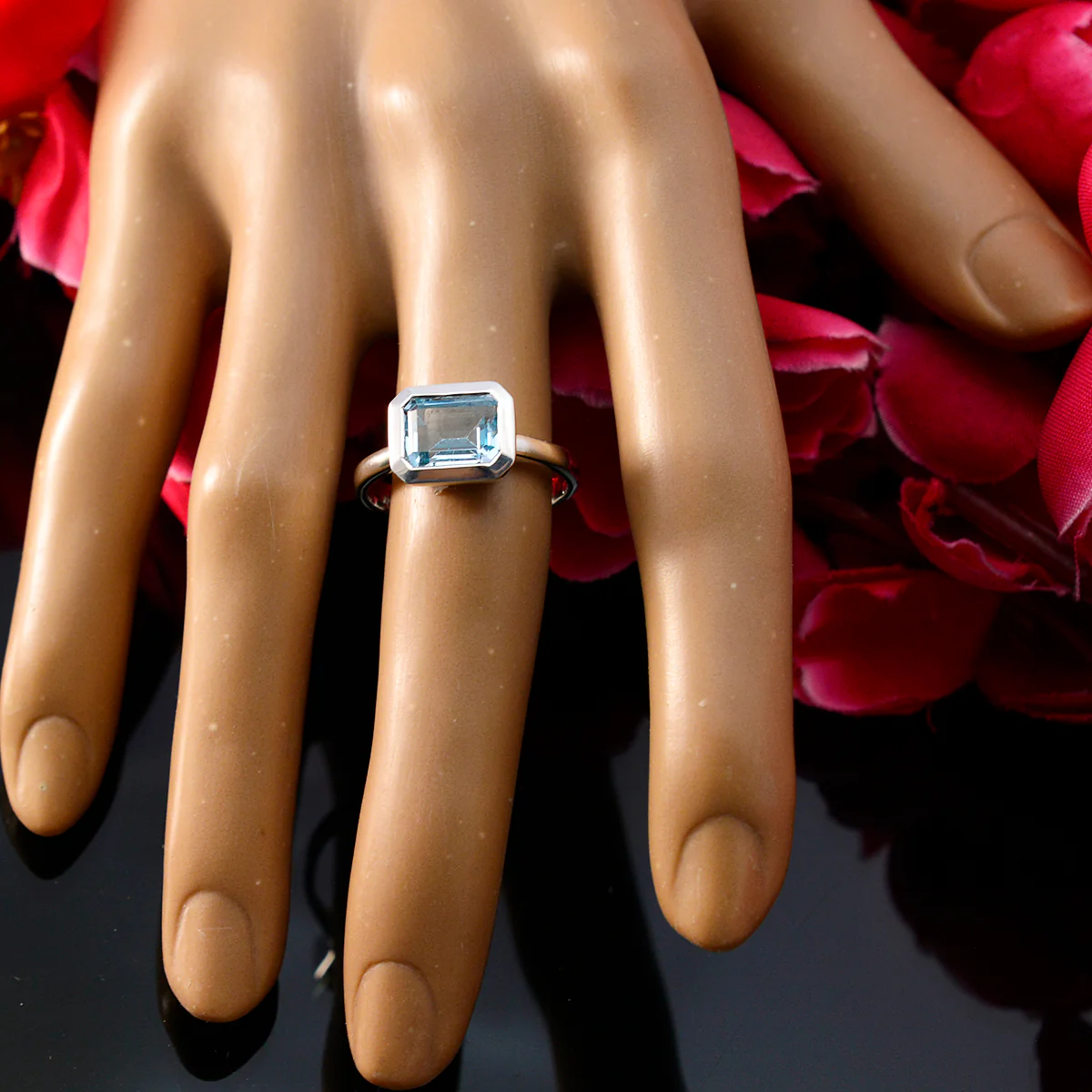 Blue Topaz Solitaire Indian 925 Silver Blue Gemstone Tiny Glamorous Ring Jewellery - Image 5