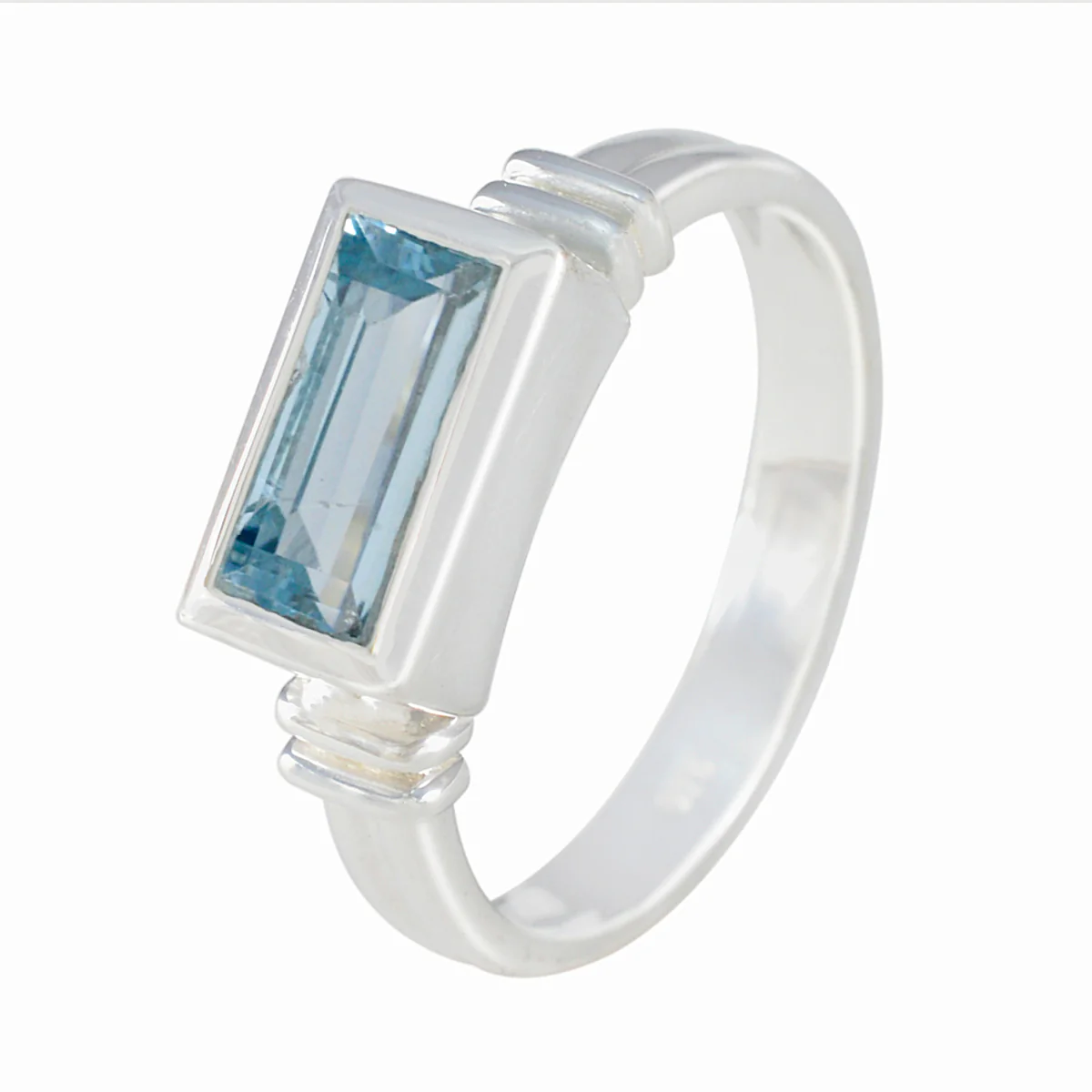 Blue Topaz Solitaire Indian 925 Sterling Silver Blue Gems Minimal Abstract Ring Jewellery - Image 2