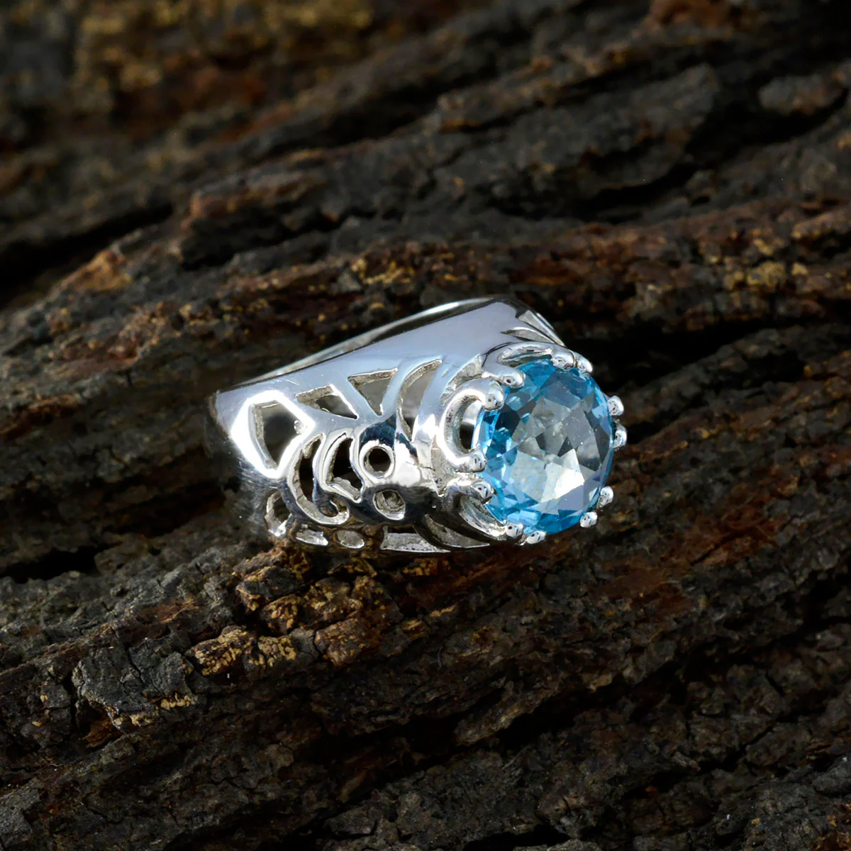 Blue Topaz Solitaire Indian 925 Sterling Silver Blue Gemstone Versatile Contemporary Ring Jewellery - Image 3