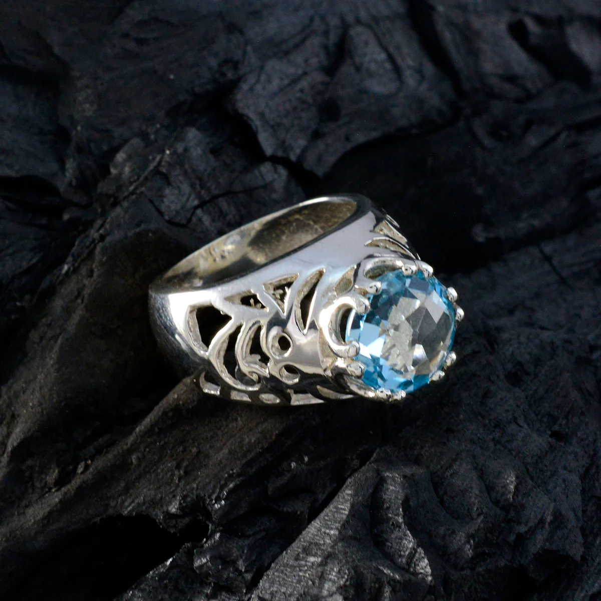 Blue Topaz Solitaire Indian 925 Sterling Silver Blue Gemstone Versatile Contemporary Ring Jewellery - Image 4