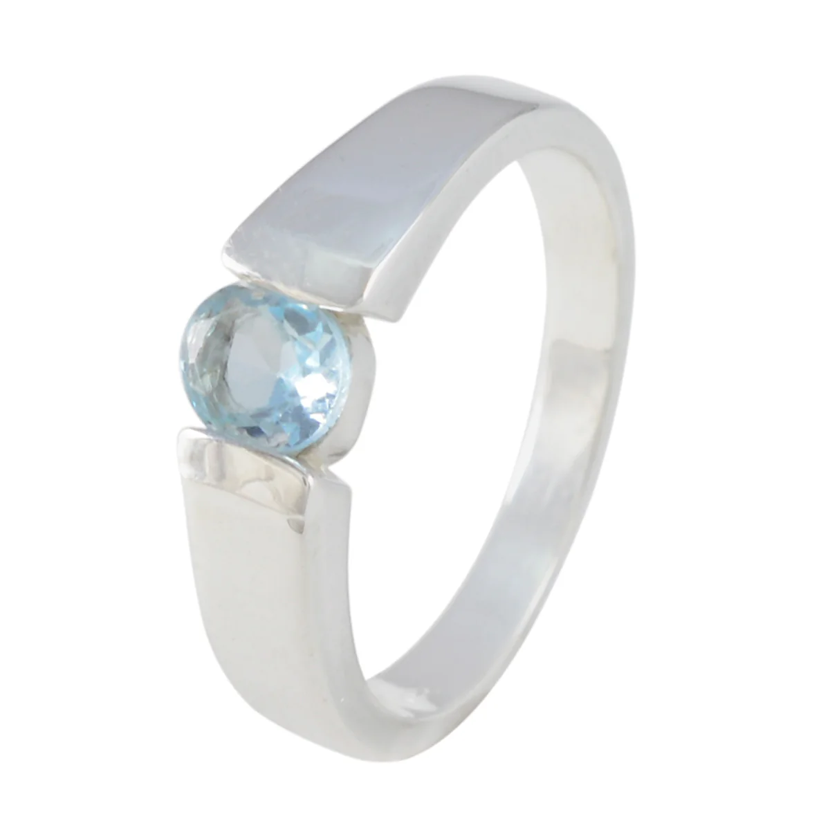 Blue Topaz Solitaire Indian Silver Blue Gems Slim Graceful Ring Jewelry - Image 2