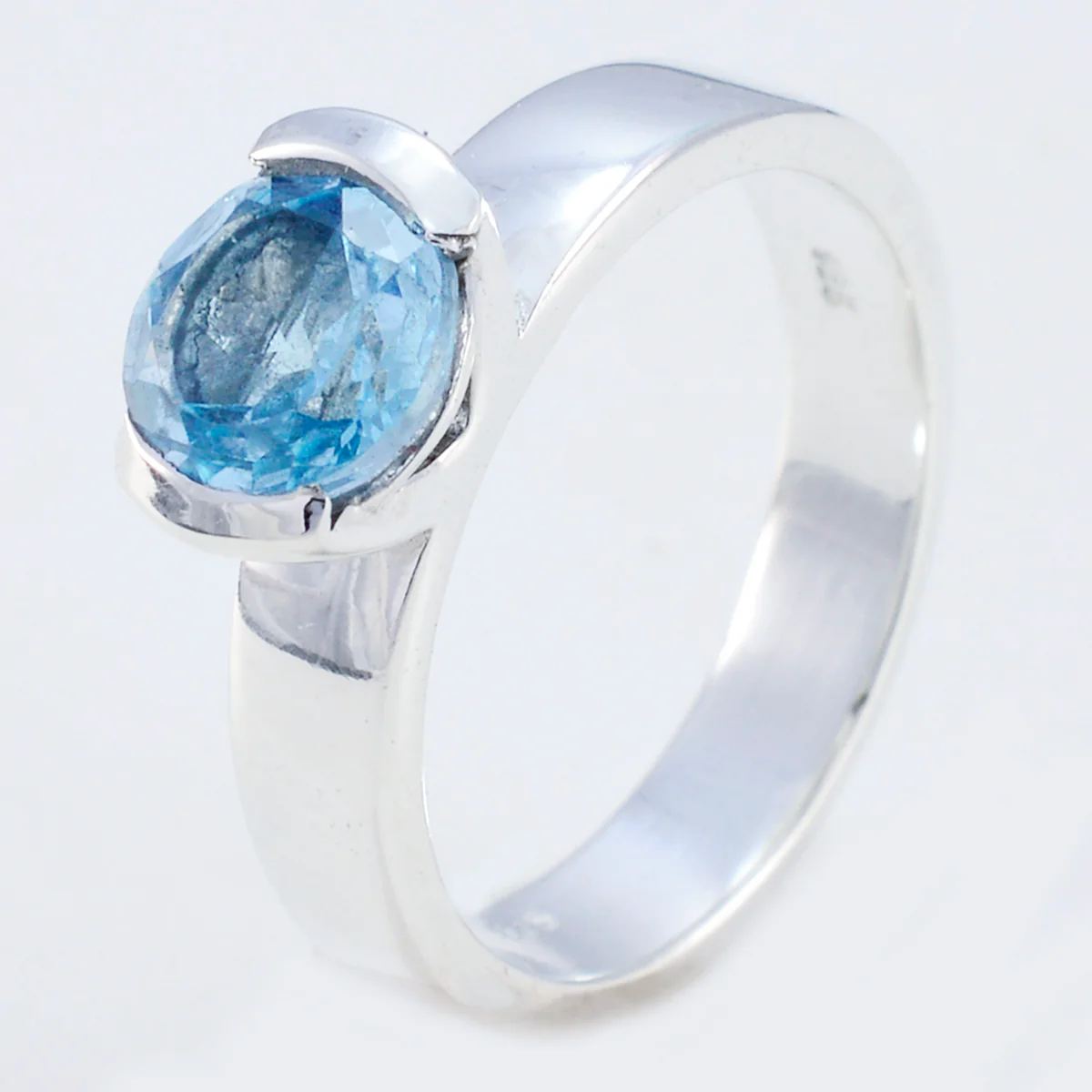 Blue Topaz Solitaire Indian Silver Blue Gems Slim Sophisticated Ring Jewellery - Image 2