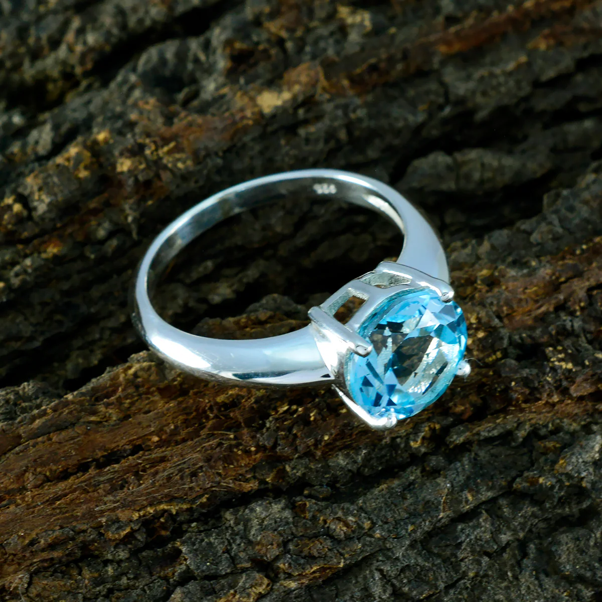 Blue Topaz Solitaire Indian Sterling Silver Blue Gems Tiny Glamorous Ring Jewelry - Image 3