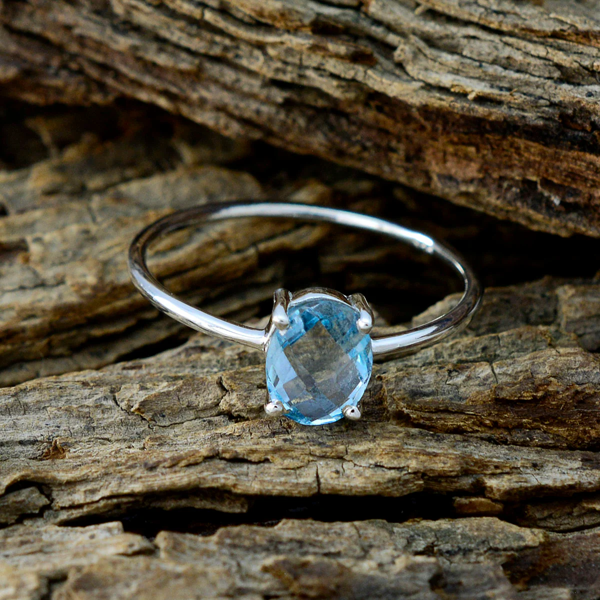 Blue Topaz Solitaire Japanese 925 Sterling Silver Blue Gems Elegant Graceful Ring Jewellery - Image 3