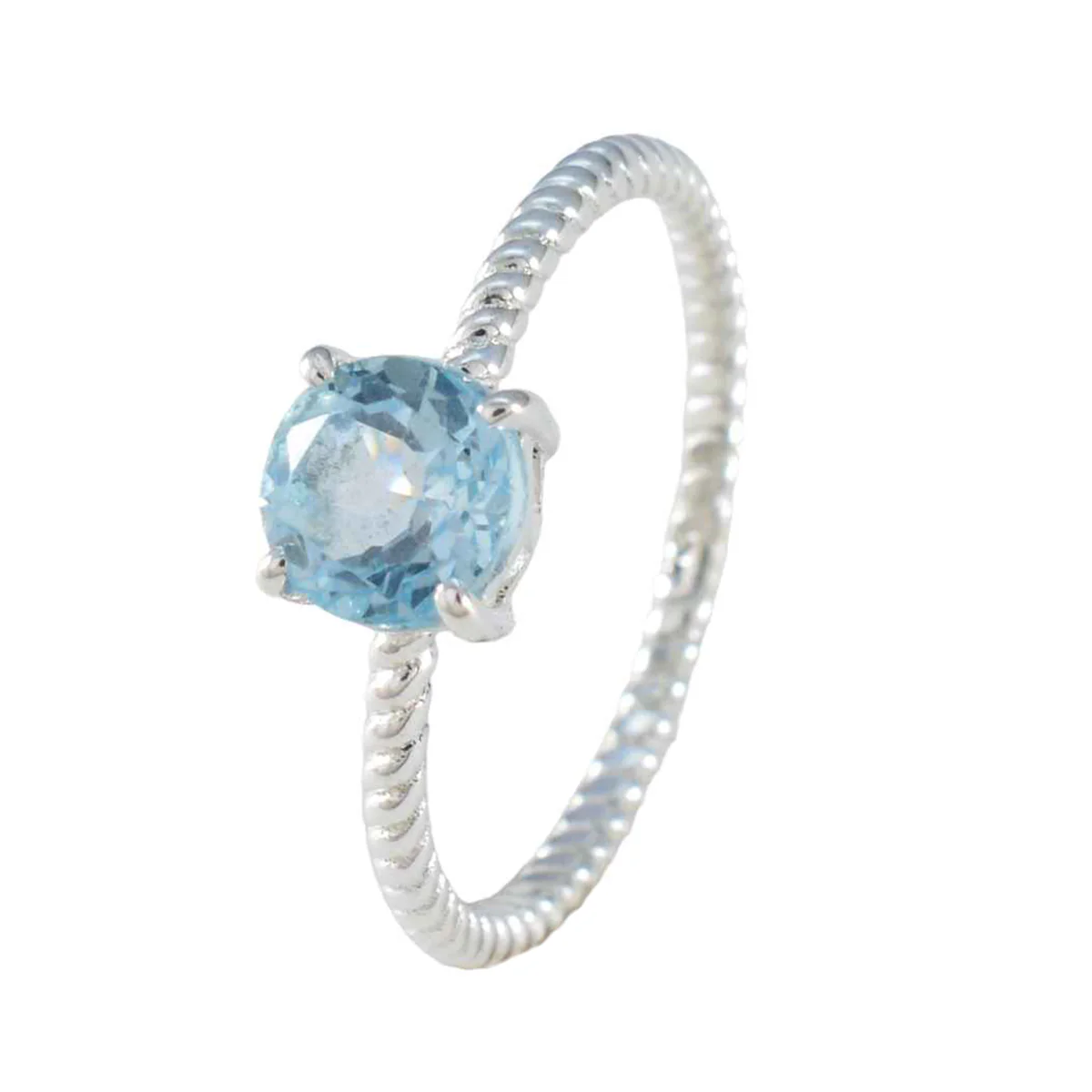 Blue Topaz Solitaire Japanese 925 Sterling Silver Blue Gemstone Delicate Twist Ring Jewelry - Image 2