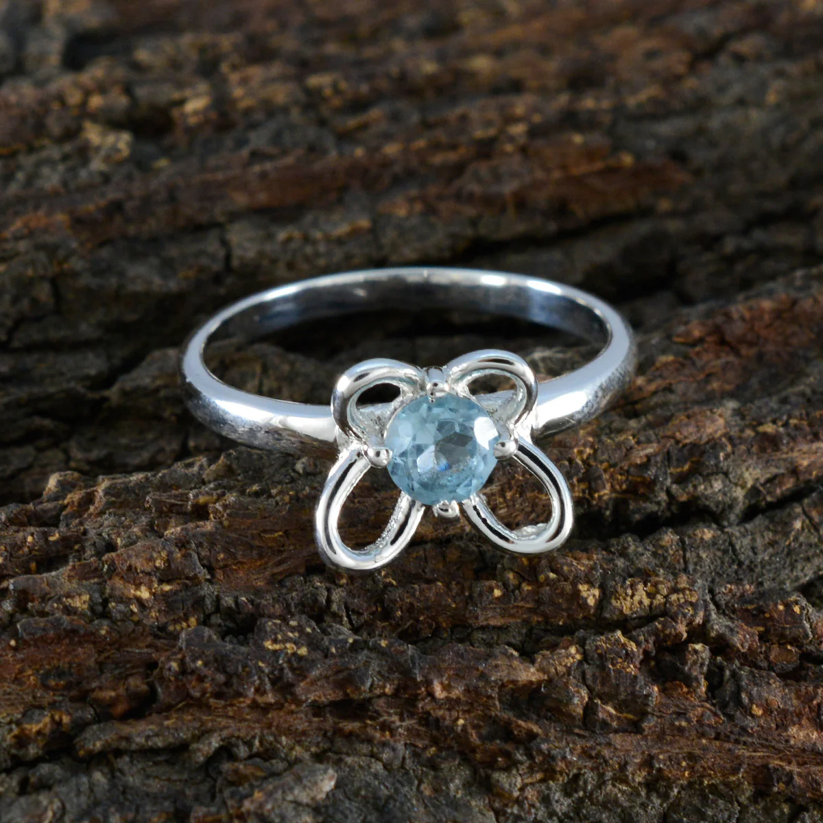 Blue Topaz Solitaire Japanese Sterling Silver Blue Gemstone Dainty Trendy Ring Jewellery - Image 3