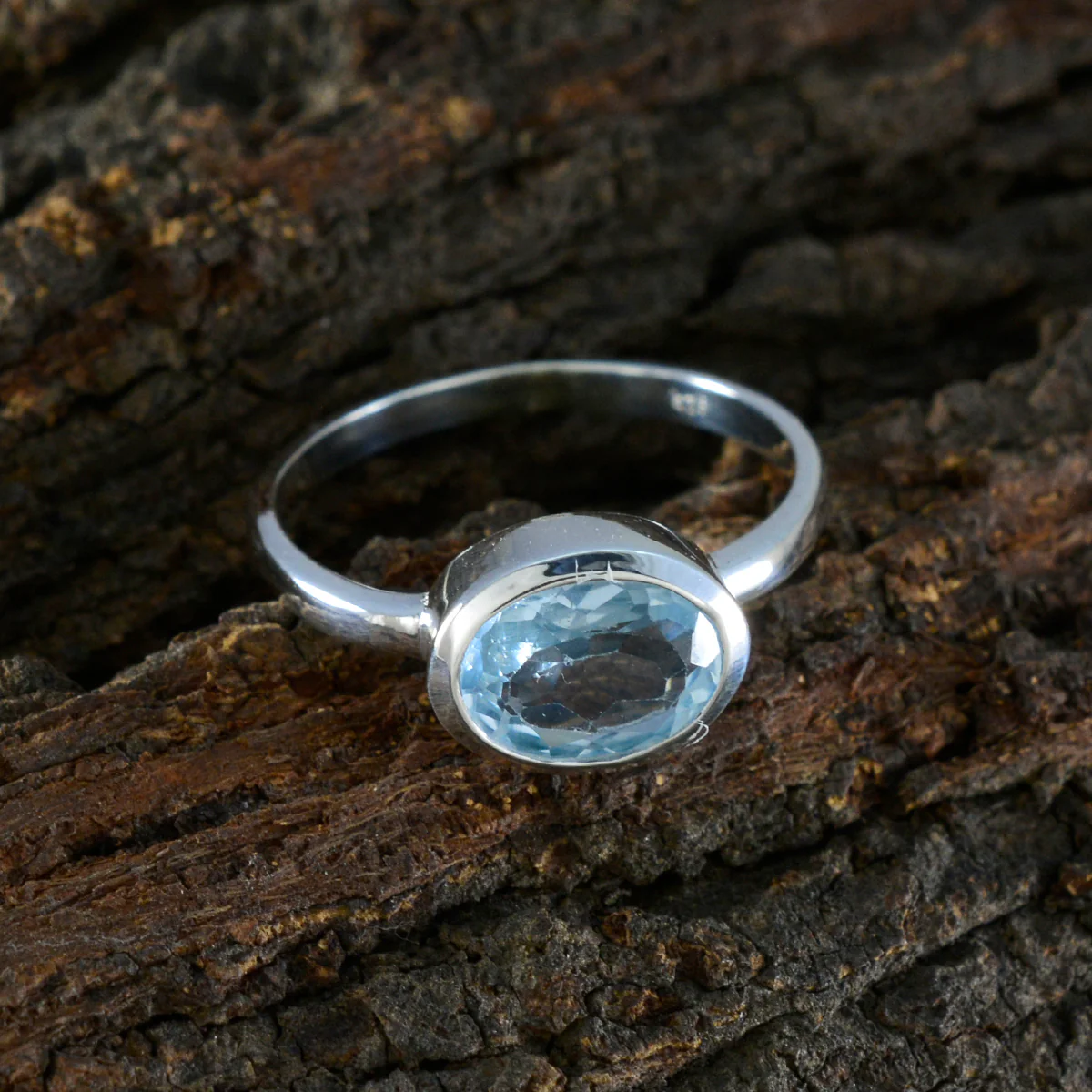 Blue Topaz Solitaire Korean 92.5 Silver Blue Gems Dainty Modern Ring Jewellery - Image 3