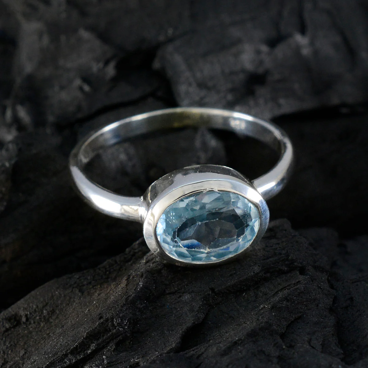 Blue Topaz Solitaire Korean 92.5 Silver Blue Gems Dainty Modern Ring Jewellery - Image 4