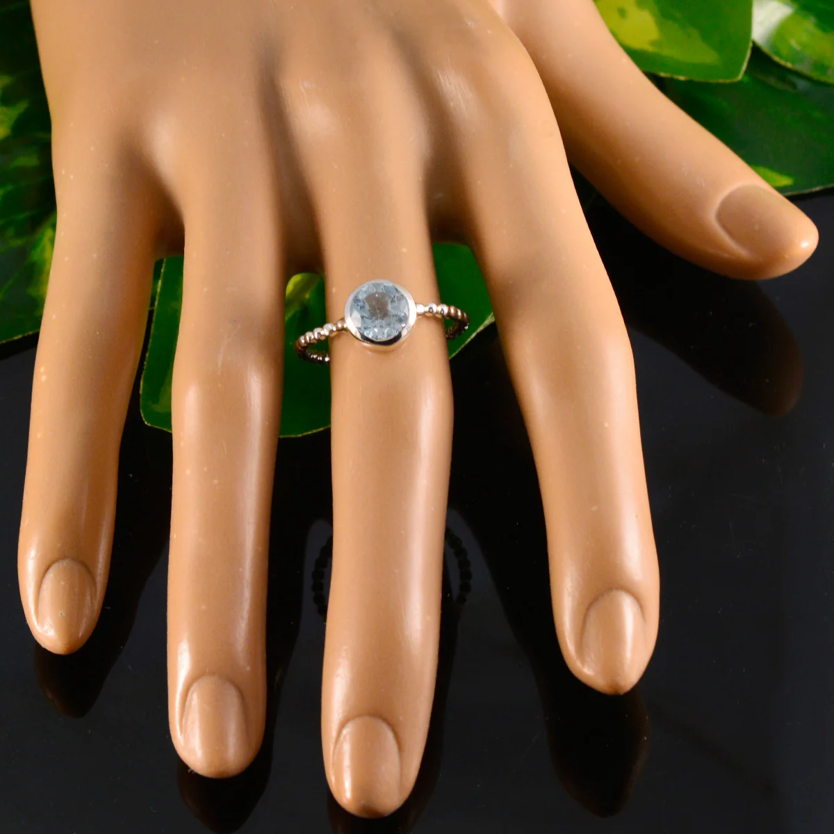 Blue Topaz Solitaire Korean 925 Sterling Silver Blue Gemstone Delicate Twist Ring Jewelry - Image 5