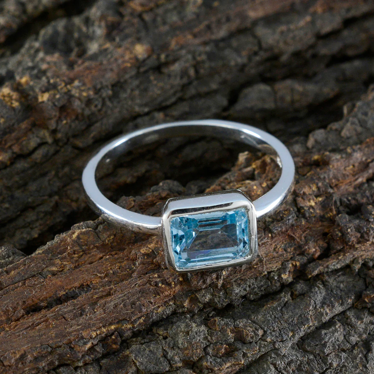 Blue Topaz Solitaire Korean 925 Sterling Silver Blue Gemstones Dainty Glamorous Ring Jewelry - Image 3