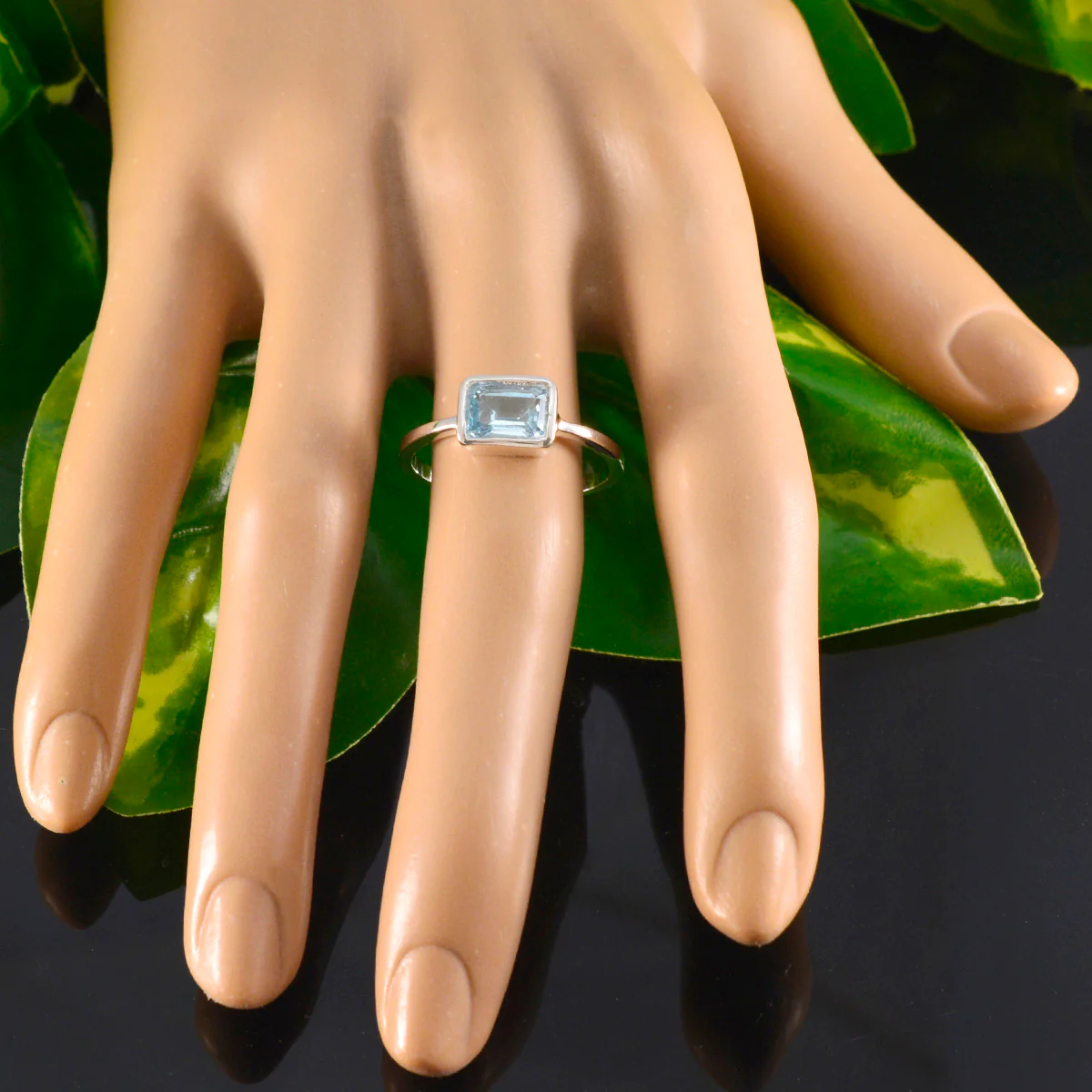 Blue Topaz Solitaire Korean 925 Sterling Silver Blue Gemstones Dainty Glamorous Ring Jewelry - Image 5