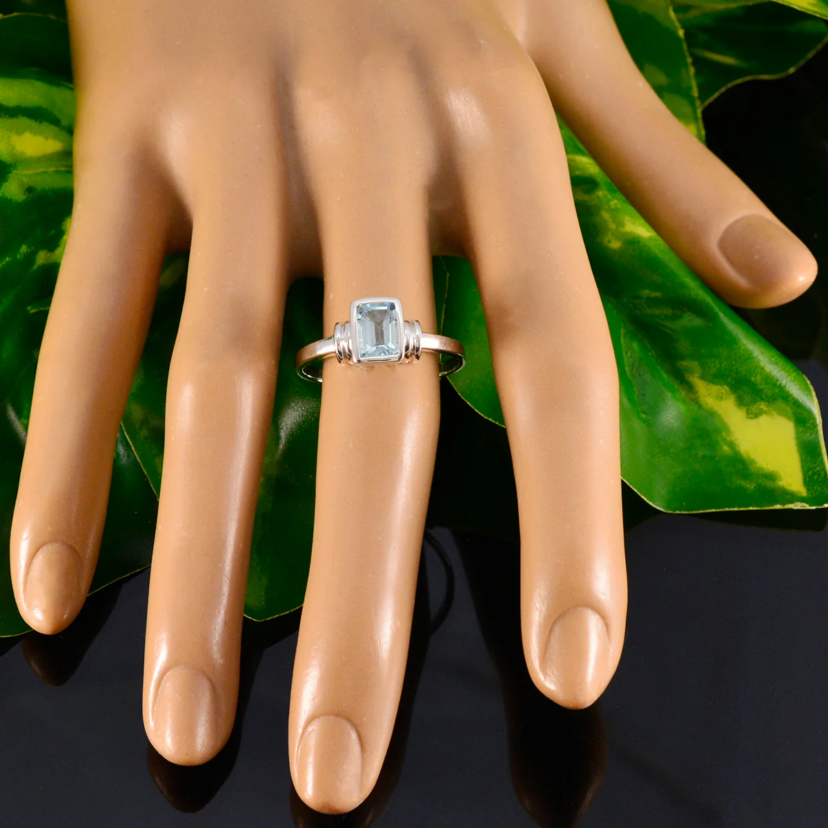 Blue Topaz Solitaire Korean Sterling Silver Blue Gemstone Dainty Feminine Ring Jewelry - Image 6