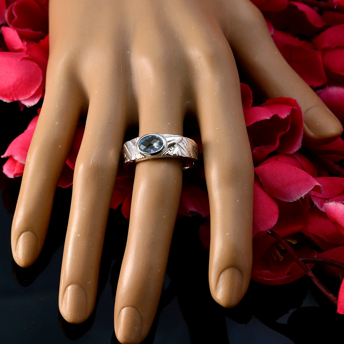 Blue Topaz Solitaire Moroccan 925 Silver Blue Gemstone Classic Sophisticated Ring Jewelry - Image 5