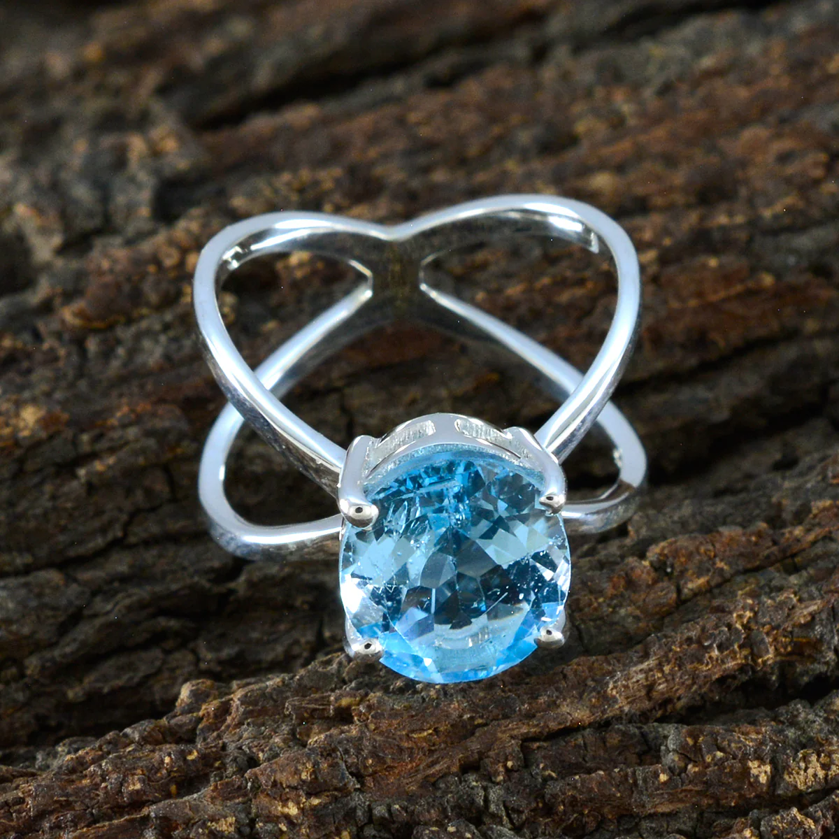 Blue Topaz Solitaire Moroccan Silver Blue Gems Tiny Modern Ring Jewellery - Image 3