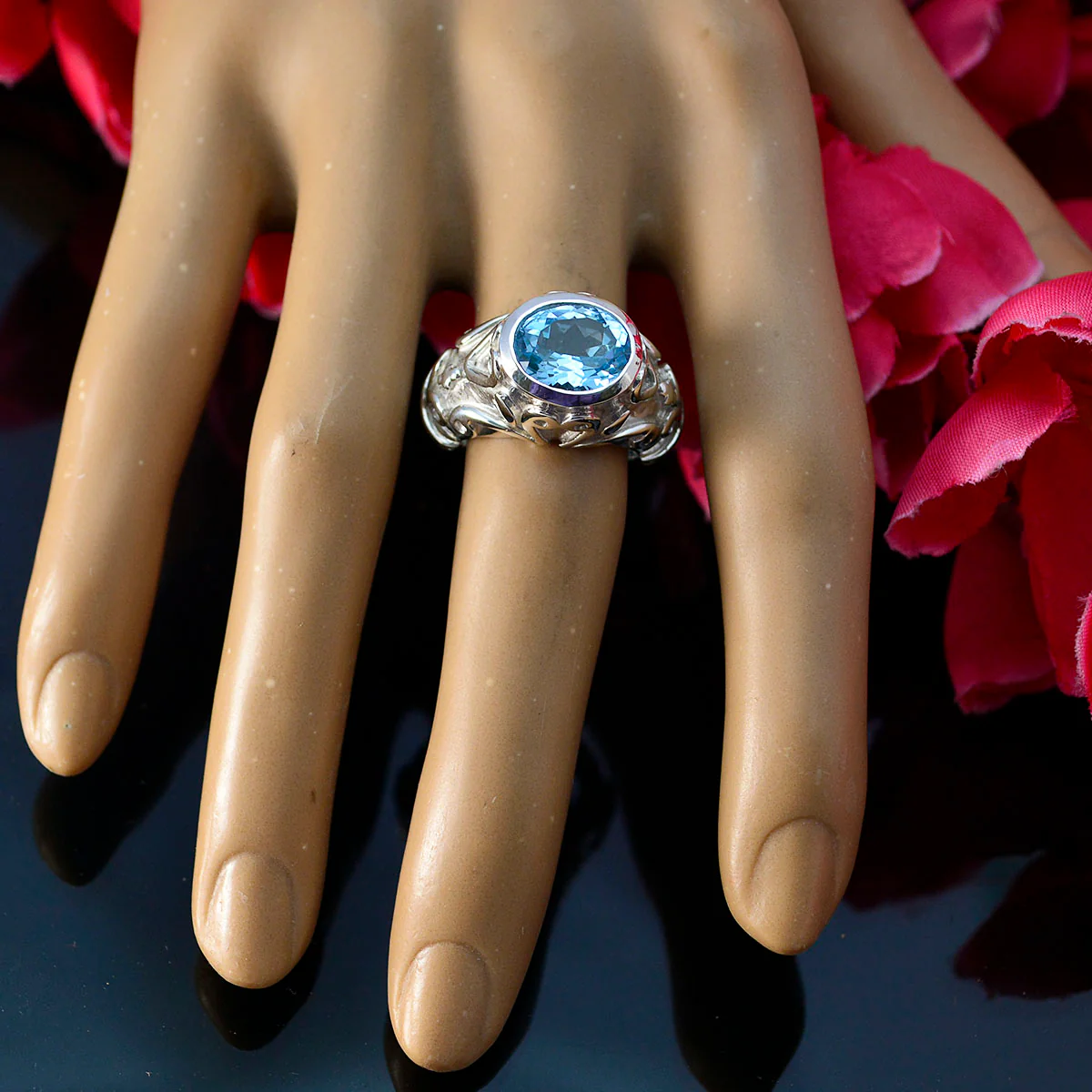 Blue Topaz Solitaire Moroccan Sterling Silver Blue Gemstones Edgy antique Ring Jewellery - Image 5