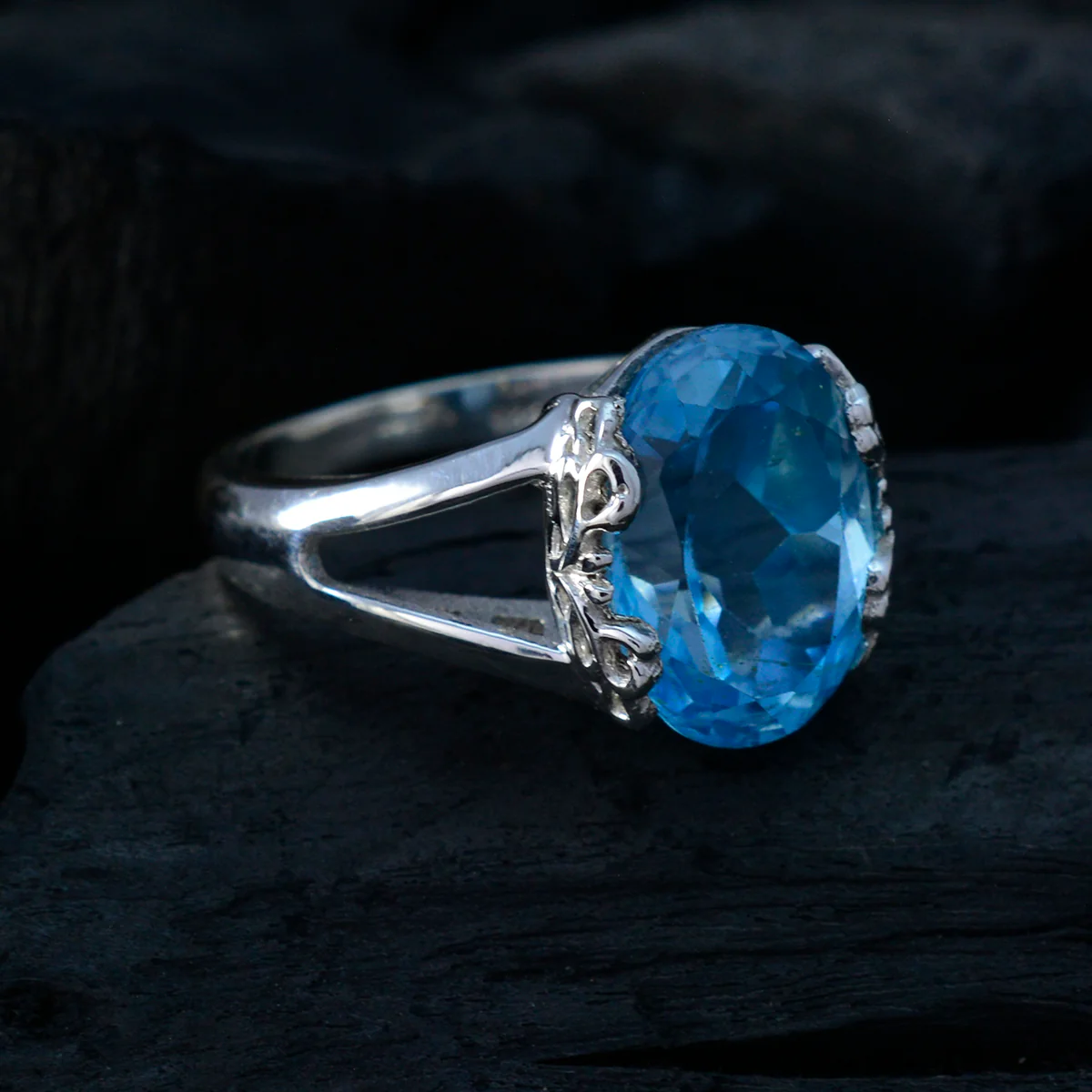Blue Topaz Solitaire Russian 92.5 Silver Blue Gemstones Classic Luxurious Ring Jewellery - Image 4
