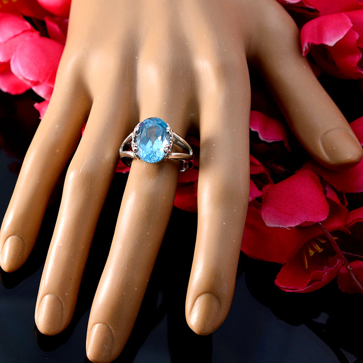 Blue Topaz Solitaire Russian 92.5 Silver Blue Gemstones Classic Luxurious Ring Jewellery - Image 5