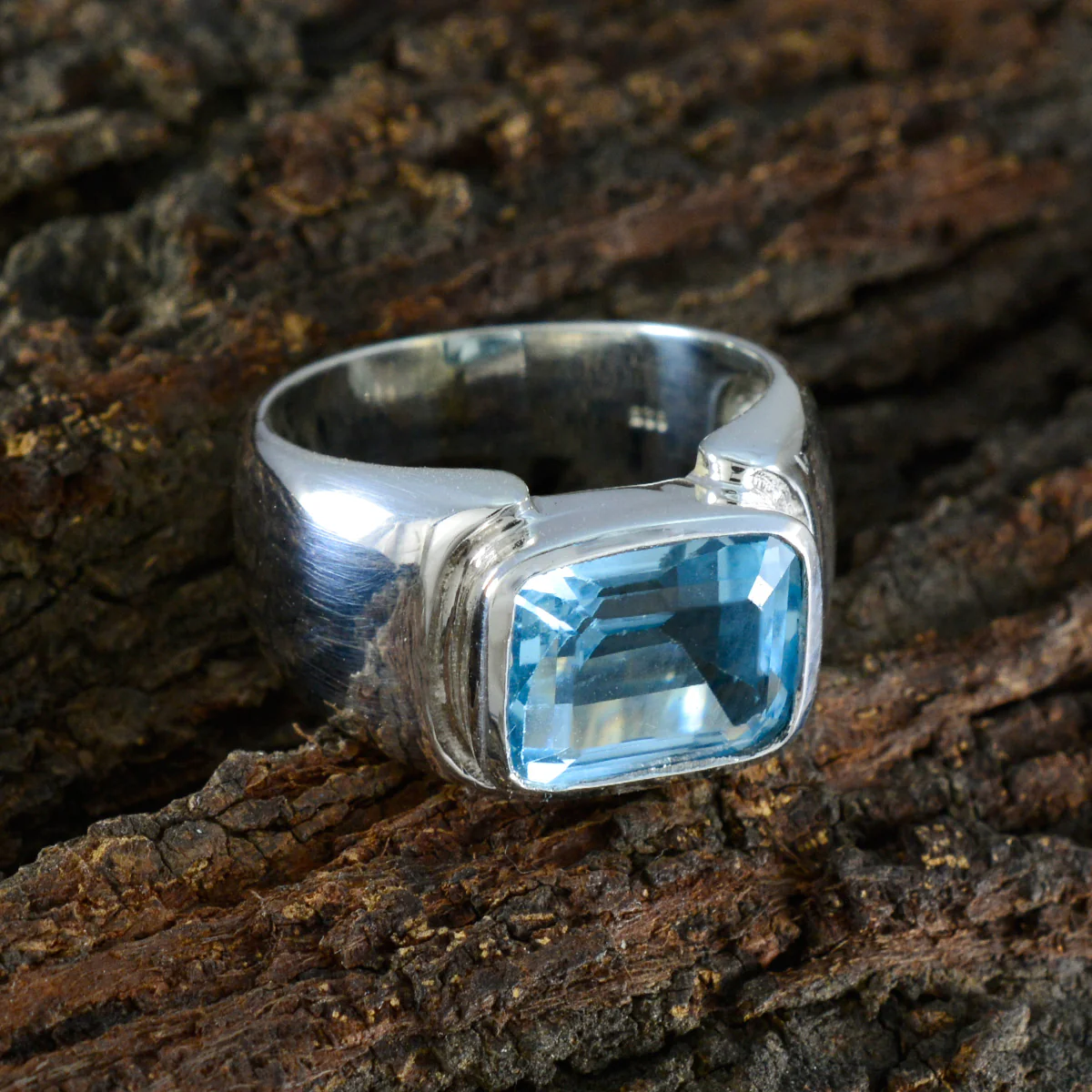 Blue Topaz Solitaire Russian Sterling Silver Blue Gemstones Essential Trendy Ring Jewellery - Image 3
