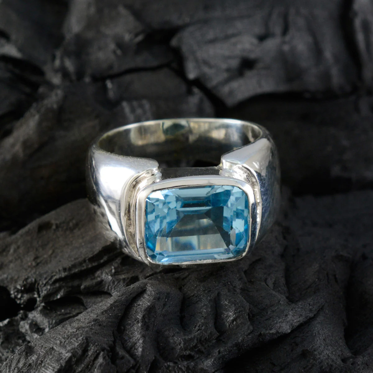 Blue Topaz Solitaire Russian Sterling Silver Blue Gemstones Essential Trendy Ring Jewellery - Image 4