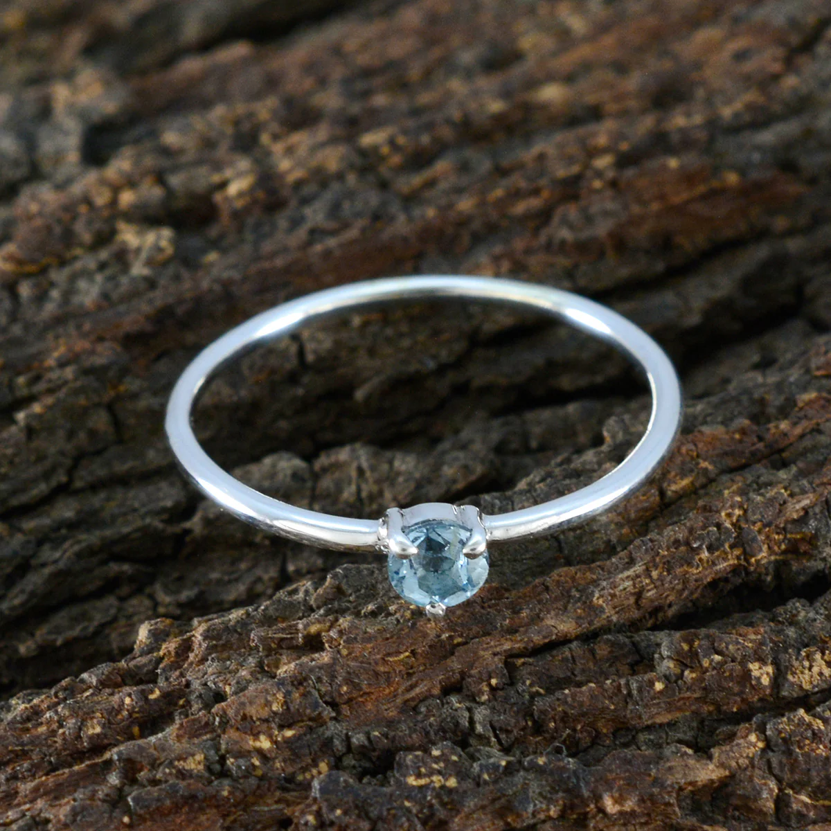 Blue Topaz Solitaire Turkish 92.5 Silver Blue Gems Minimalist Romantic Ring Jewelry - Image 3