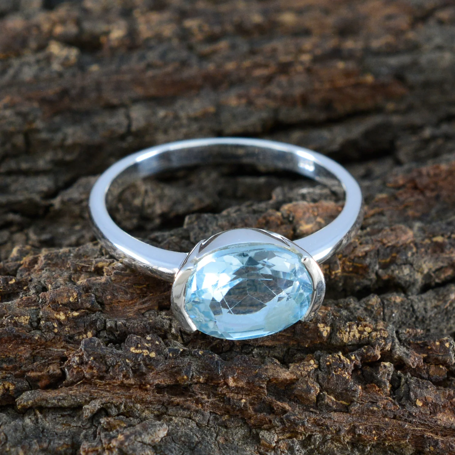 Blue Topaz Solitaire Turkish 92.5 Silver Blue Gemstones Whisper-thin Abstract Ring Jewelry - Image 3