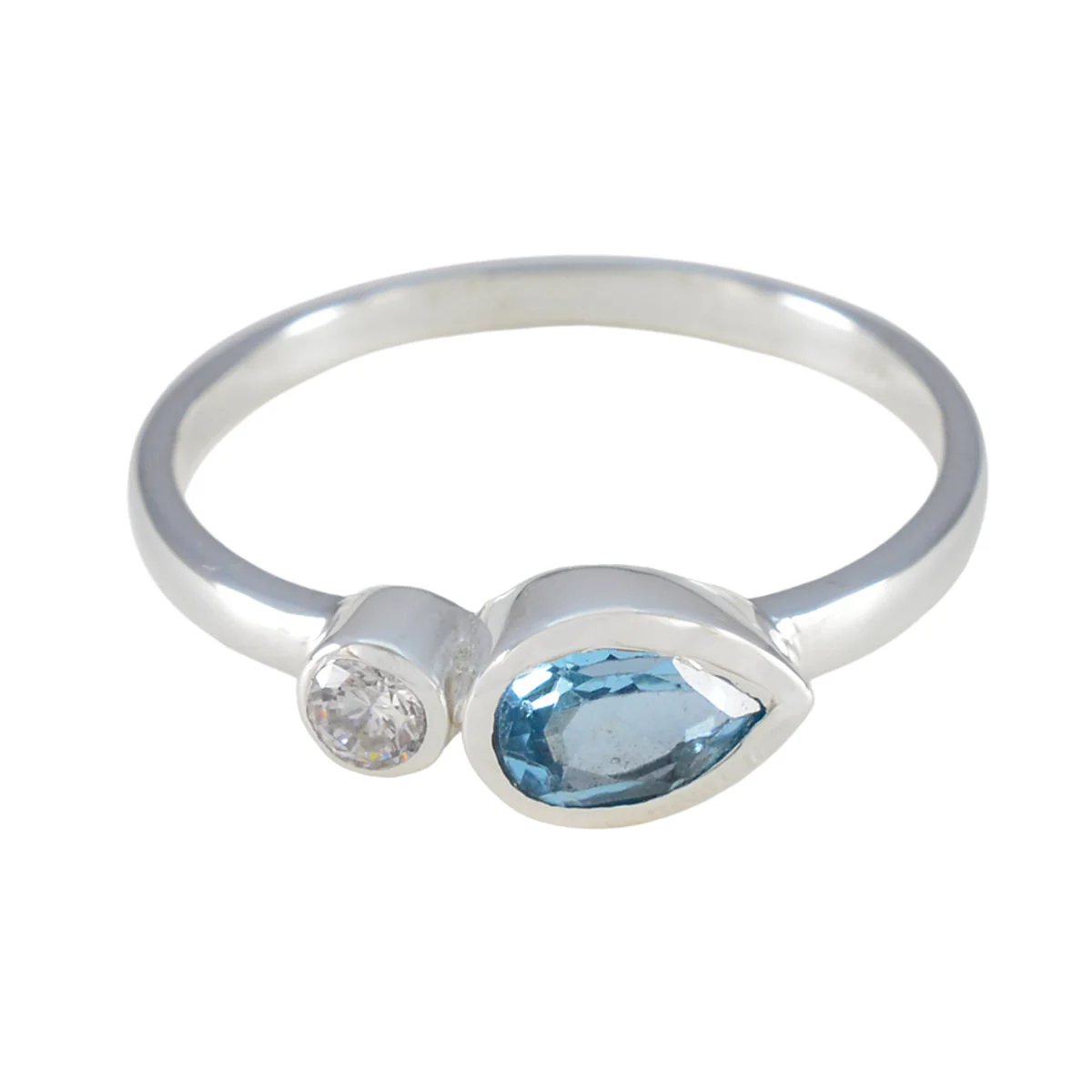 Blue Topaz Toi et Moi American 925 Sterling Silver Blue Gemstone Delicate Contemporary Ring Jewelry