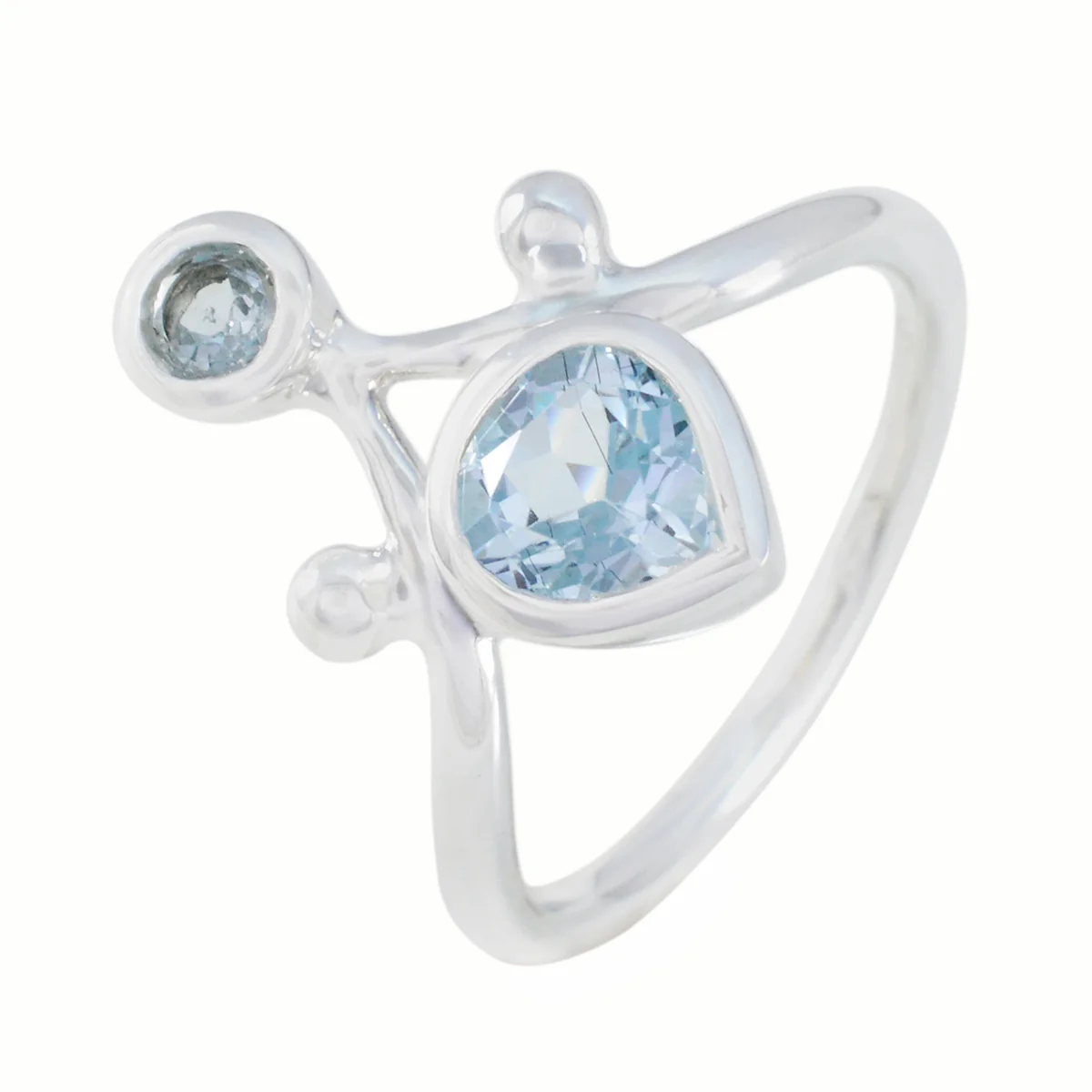 Blue Topaz Toi et Moi Indian 92.5 Silver Blue Gemstones Tiny Artisan Ring Jewellery - Image 2