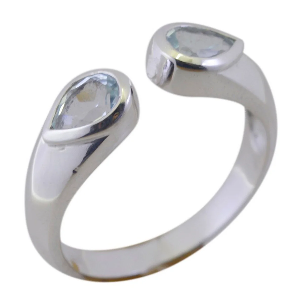 Blue Topaz Toi et Moi Japanese 925 Silver Blue Gems Delicate Abstract Ring Jewellery - Image 2