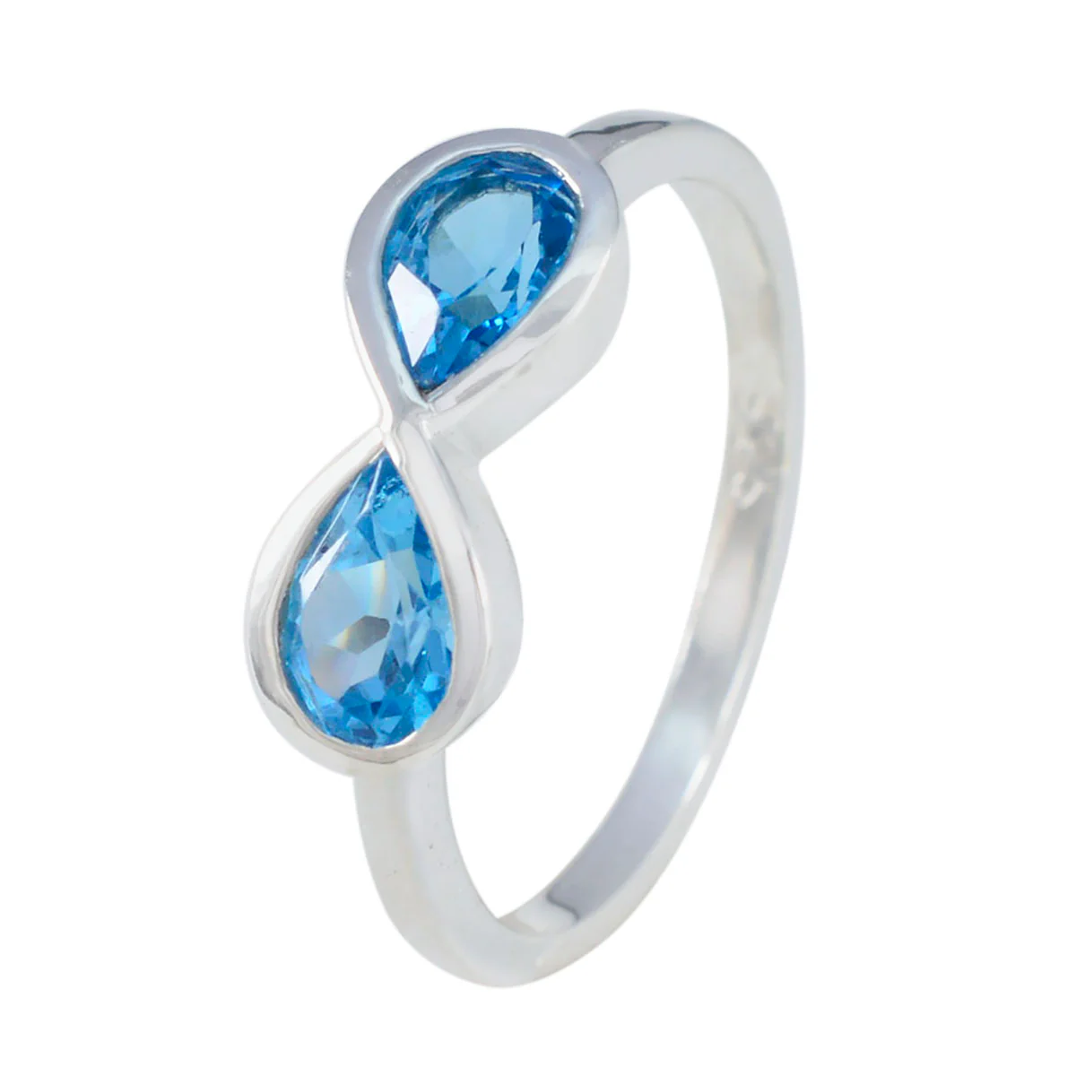 Blue Topaz Toi et Moi Turkish 92.5 Silver Blue Gemstone Dainty Boho Ring Jewellery - Image 2