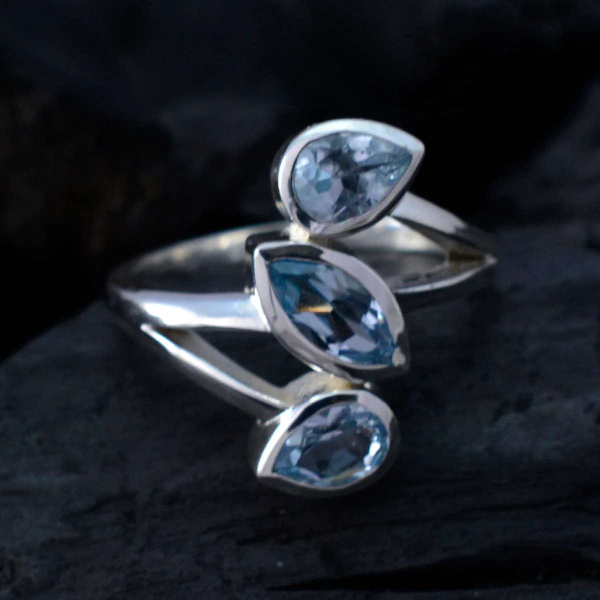Blue Topaz Trilogy African 92.5 Silver Blue Gems Classic Fairytale Ring Jewelry - Image 4
