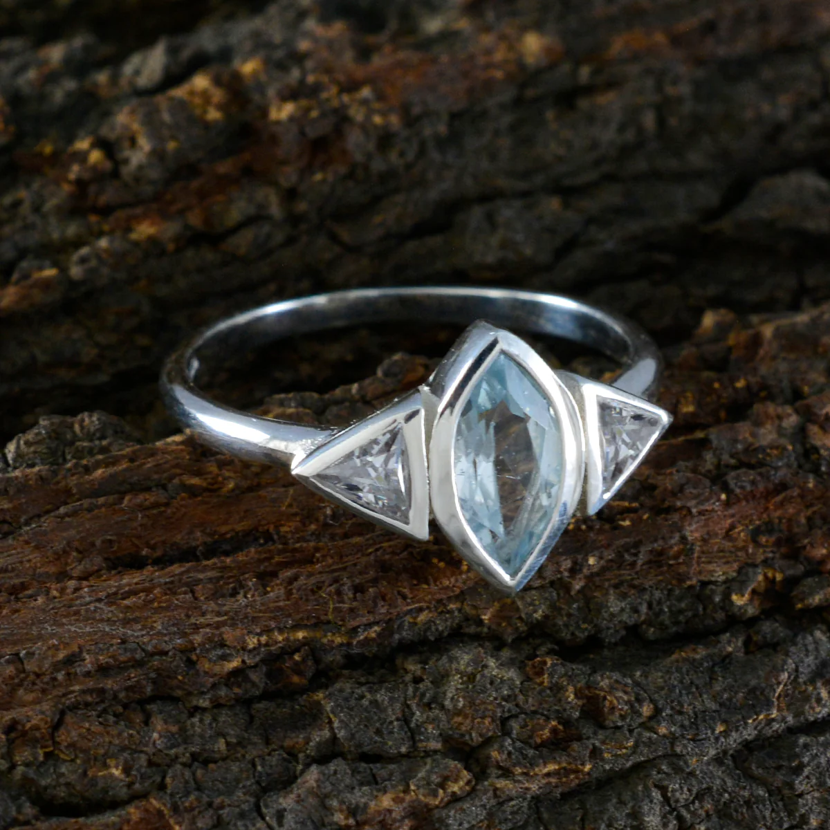Blue Topaz Trilogy Korean 925 Sterling Silver Blue Gemstone Whisper-thin Fairytale Ring Jewelry - Image 3