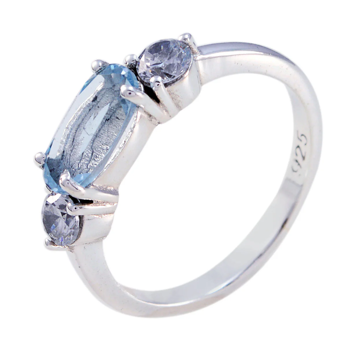 Blue Topaz Trilogy Korean 925 Sterling Silver Blue Gemstone Whisper-thin Glamorous Ring Jewellery - Image 2