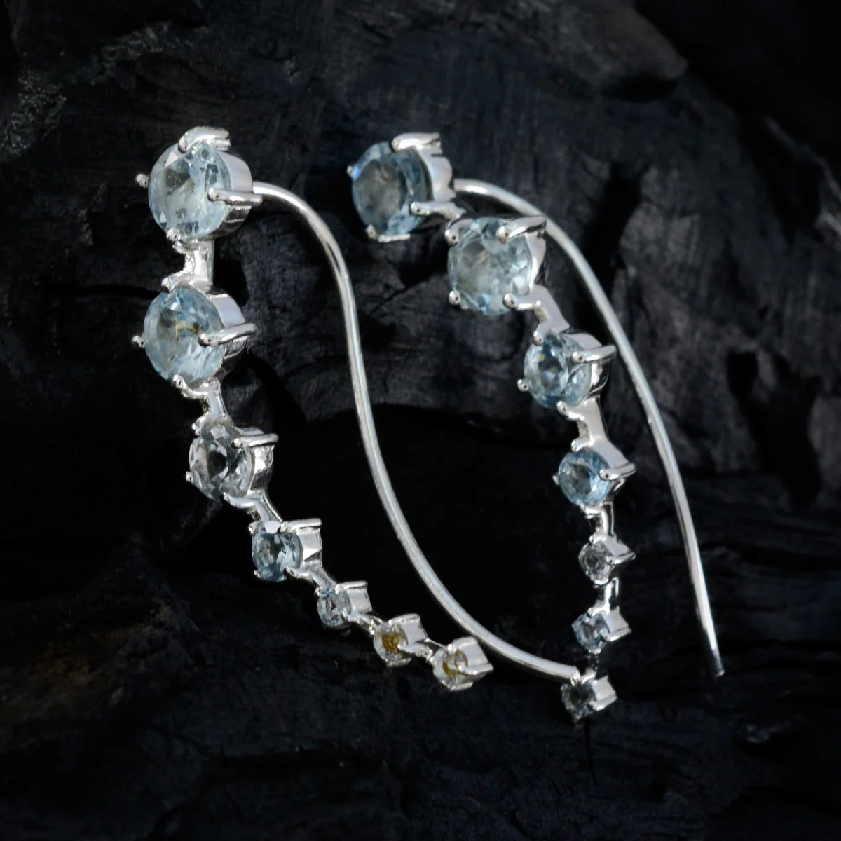 Blue Topaz Turkish Nari multiple EarCuff Blue 925 Sterling Silver Earring - Image 3