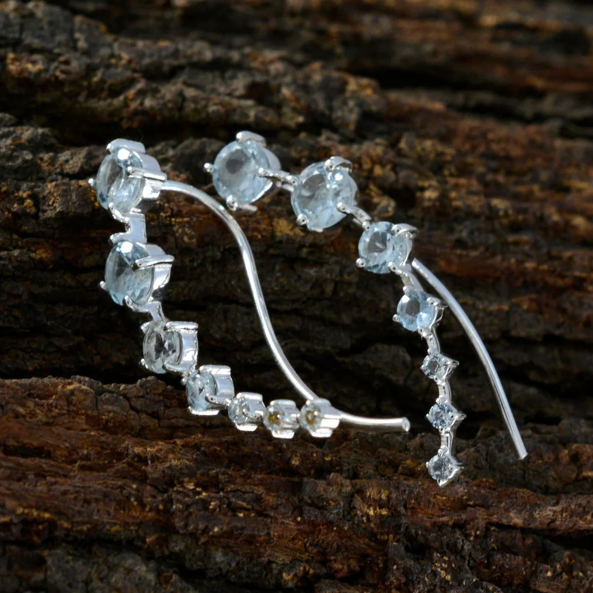 Blue Topaz Turkish Nari multiple EarCuff Blue 925 Sterling Silver Earring - Image 4