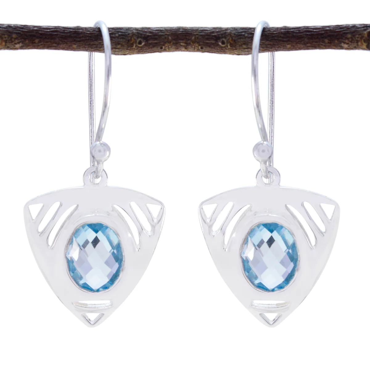 Blue Topaz Turkish Seo-yeon Solitaire Dangle Blue 925 Sterling Silver Earring
