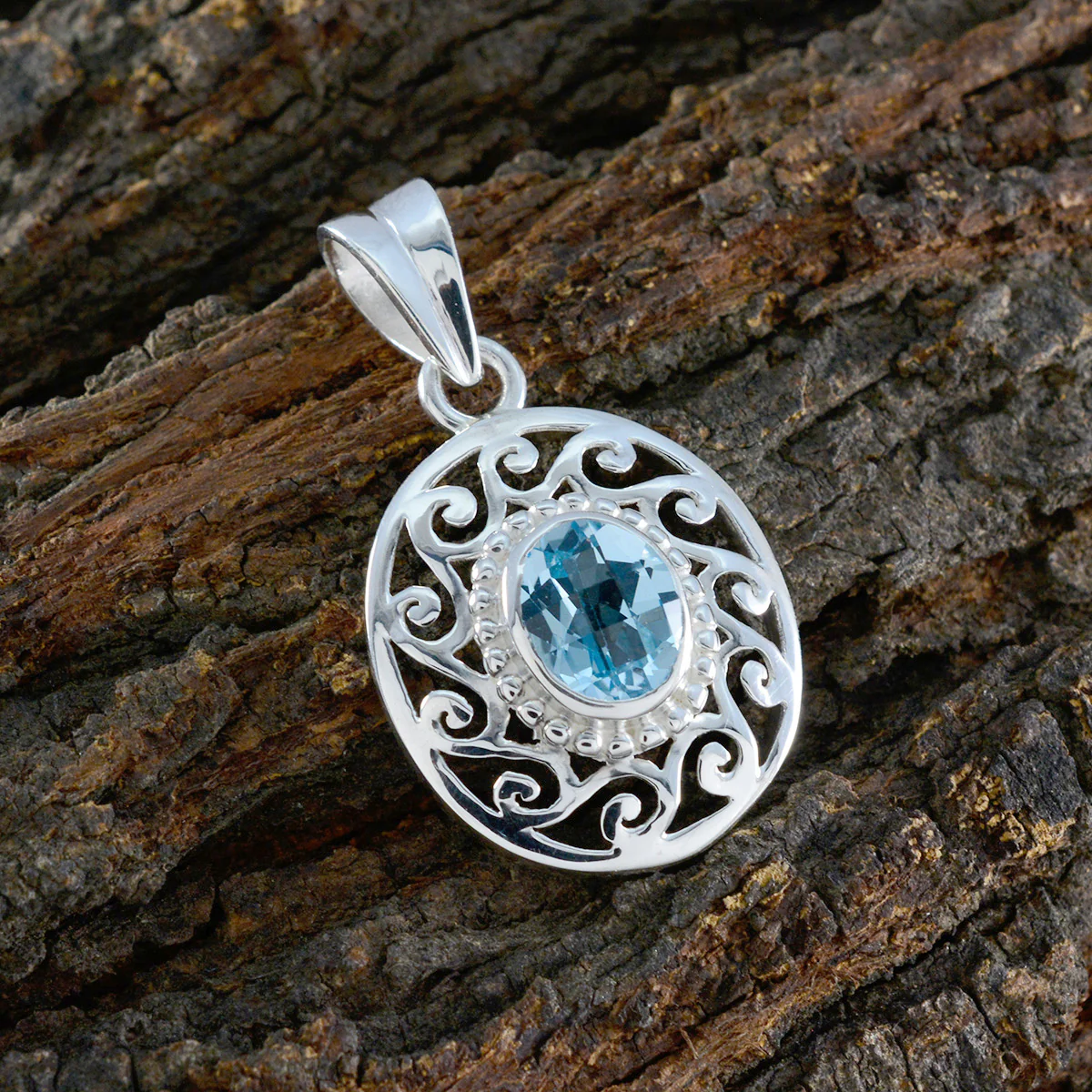 Blue Topaz Whisper-thin Spanish 92.5 Silver Solitaire Ida Filigree Blue Pendant Jewellery - Image 3