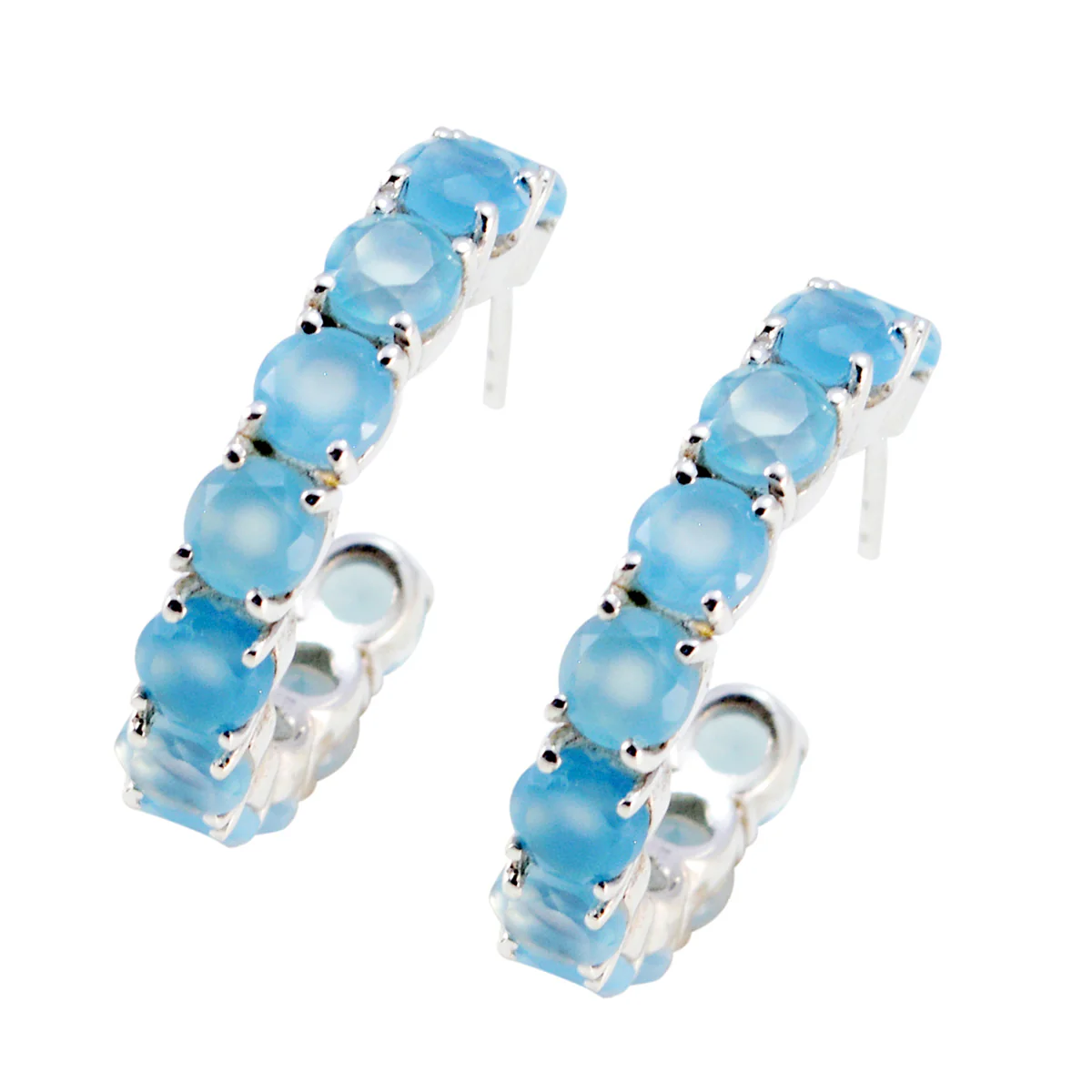 Chalcedony African Florencia multiple Stud Blue 925 Silver Earring - Image 2