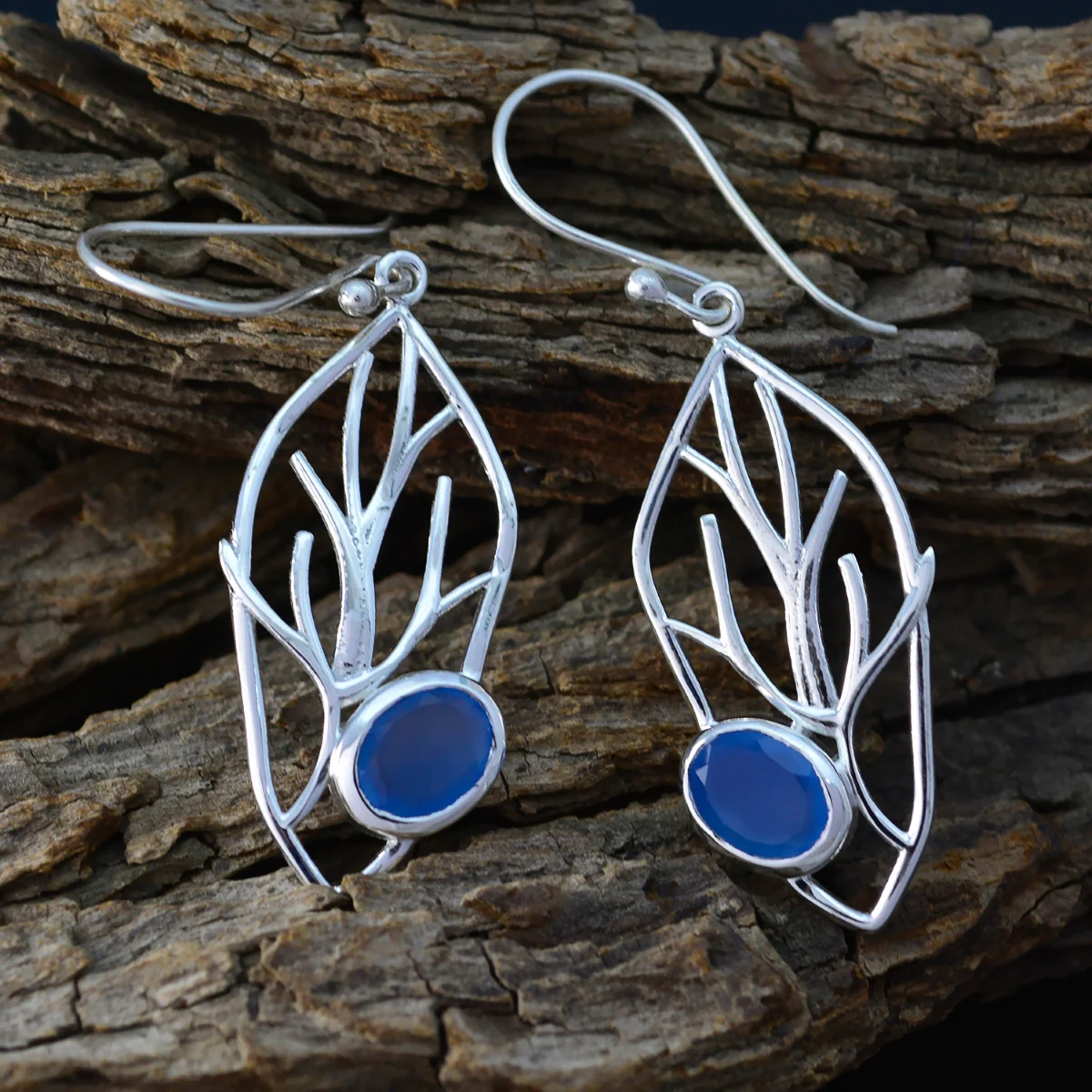 Chalcedony African Nora Solitaire Dangle Blue Sterling Silver Earring - Image 3