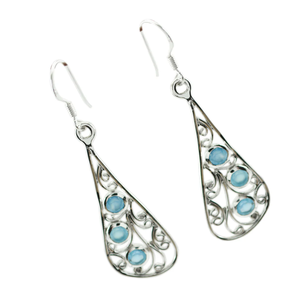 Chalcedony American Patricia multiple Dangle Blue 925 Silver Earring - Image 3