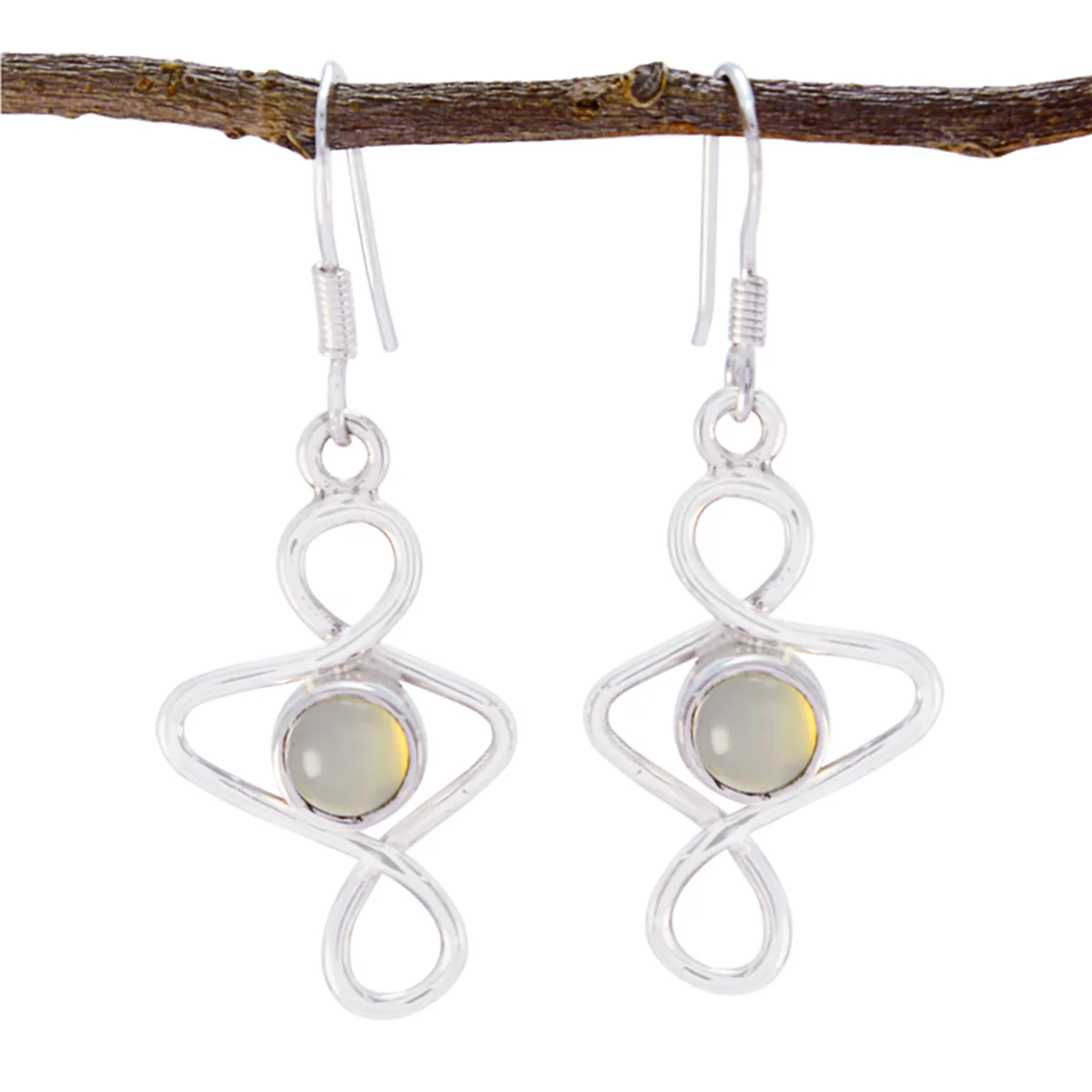 Chalcedony Korean Emilia Solitaire Dangle Blue Sterling Silver Earring