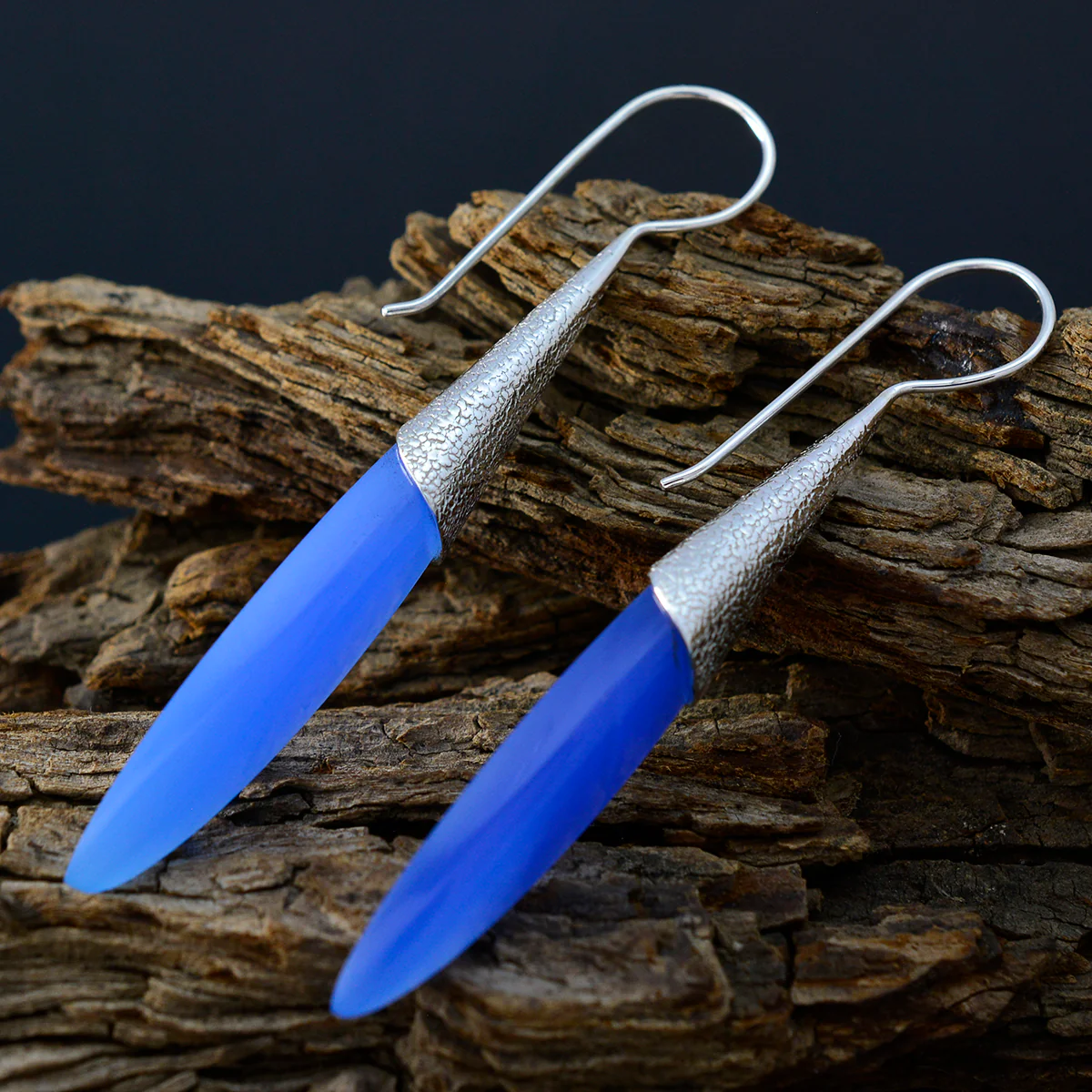 Chalcedony Mexican Ha-eun Solitaire Dangle Blue 925 Silver Earring - Image 3