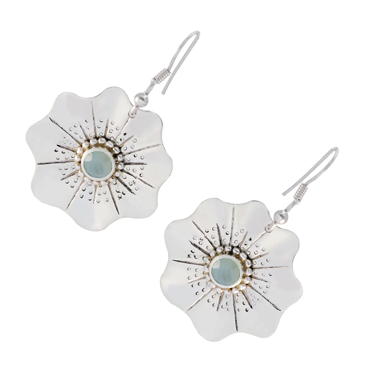 Chalcedony Spanish Addison Solitaire Dangle Blue Silver Earring - Image 3