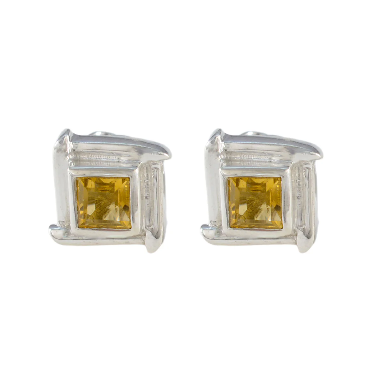 Citrine American Aiko Solitaire Stud Yellow 925 Silver Earring