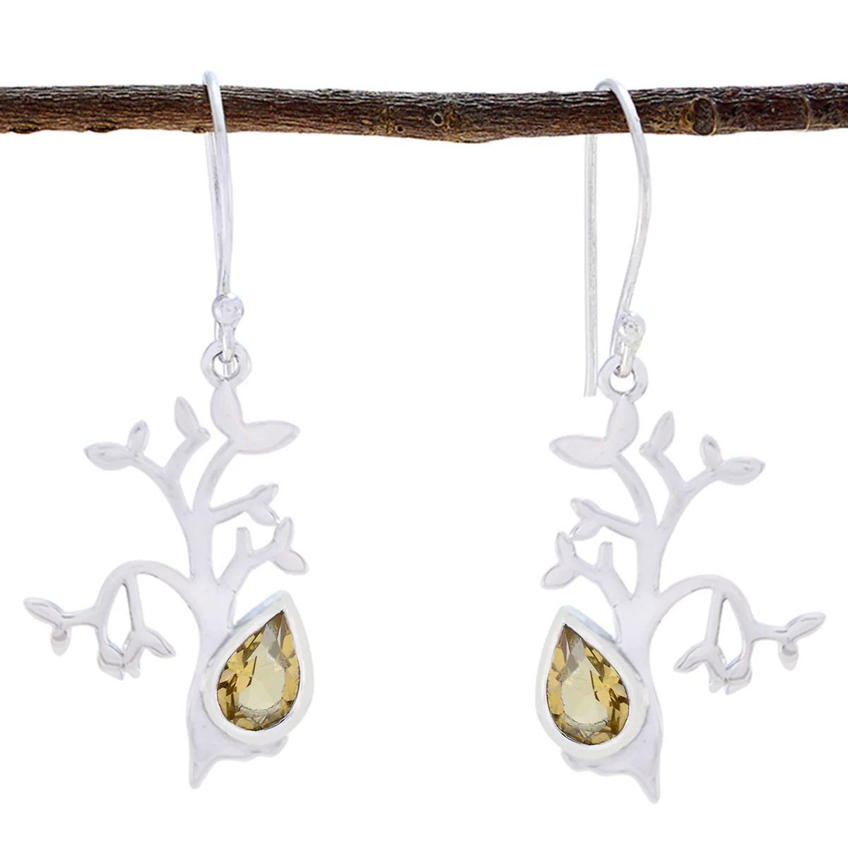 Citrine American Katarina Solitaire Dangle Yellow Sterling Silver Earring