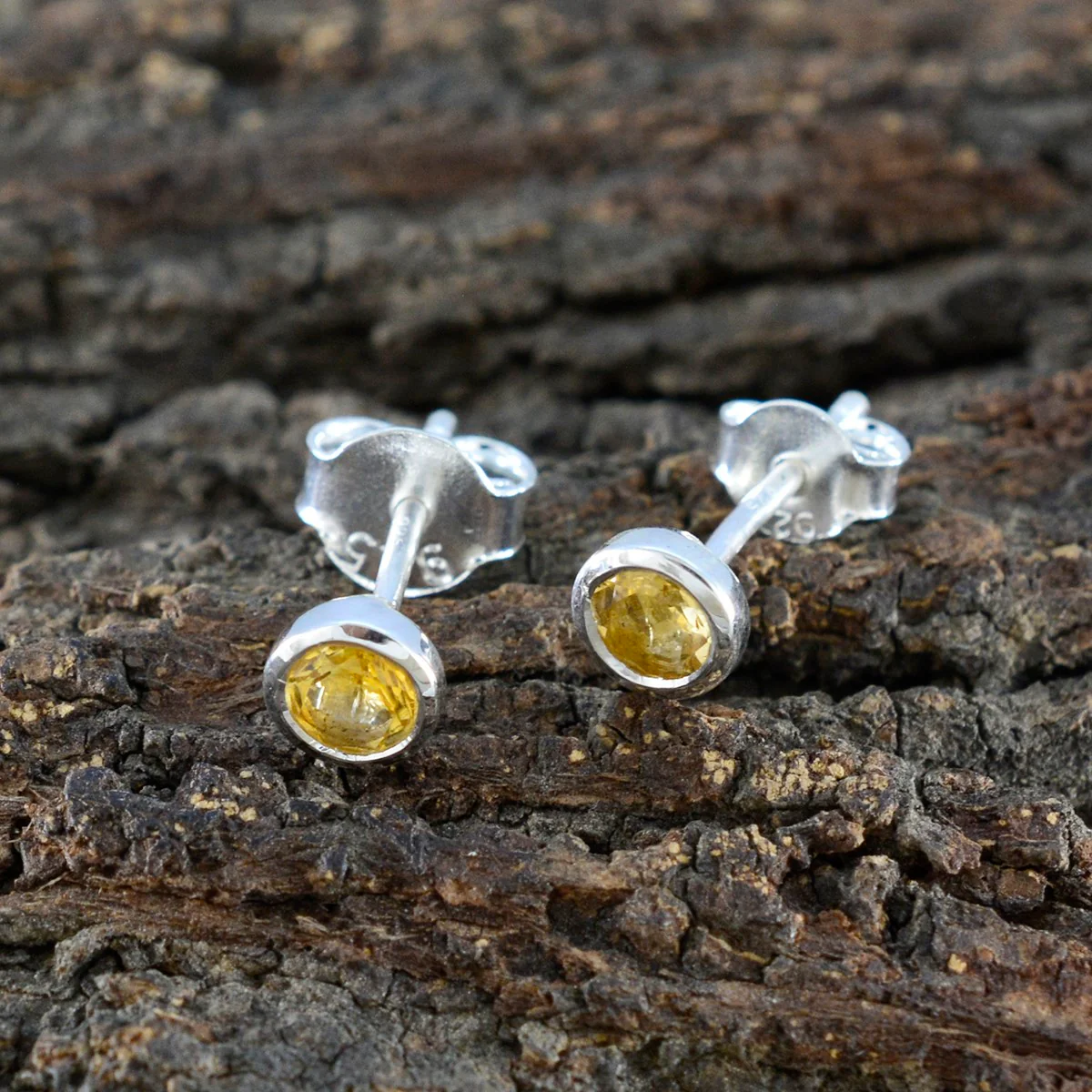 Citrine American Lourdes Solitaire Stud Yellow 925 Silver Earring - Image 4