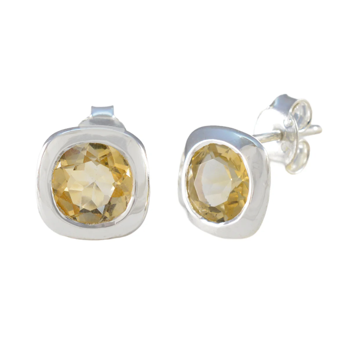 Citrine American Mei Solitaire Stud Yellow 92.5 Silver Earring - Image 2