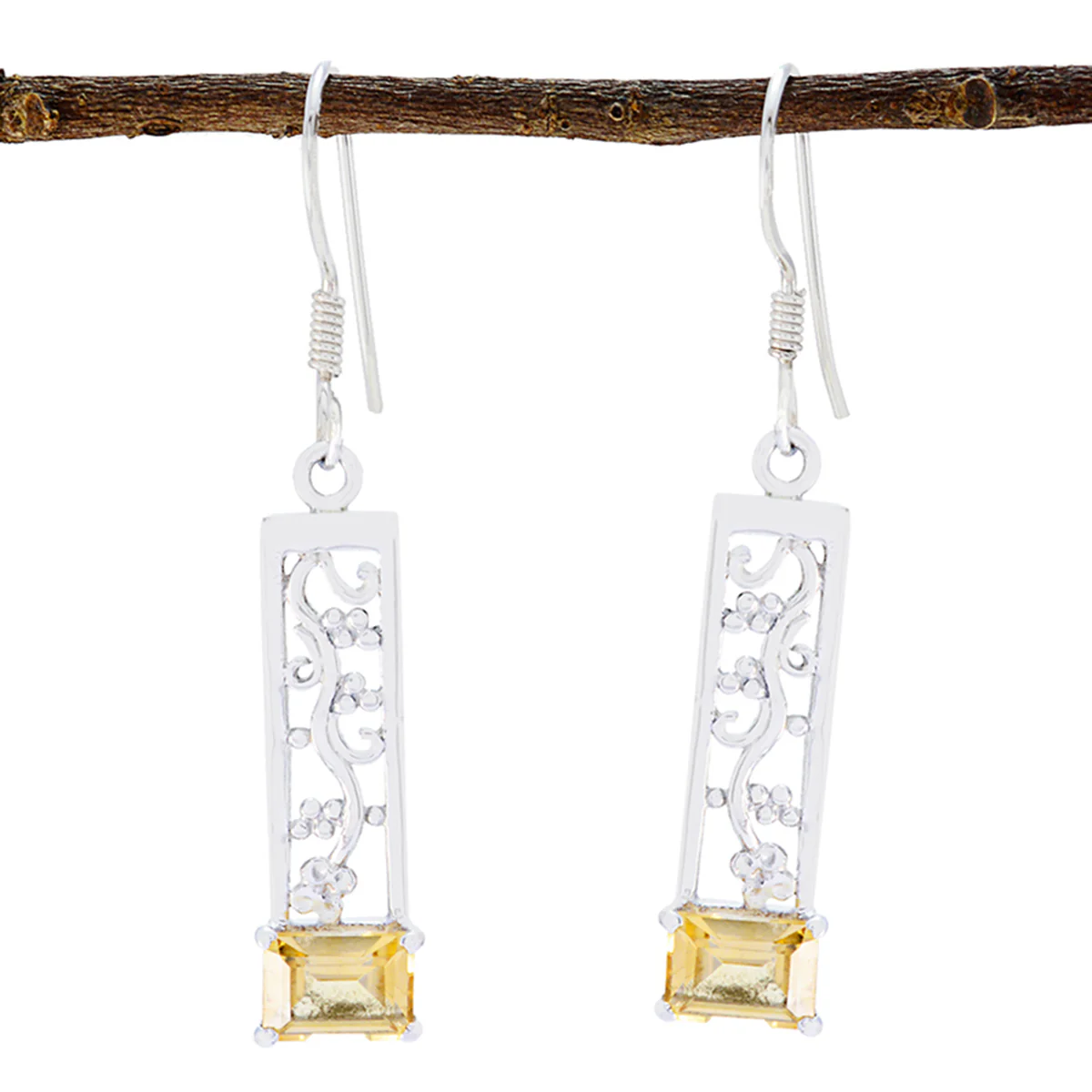 Citrine American Yan Solitaire Dangle Yellow Silver Earring