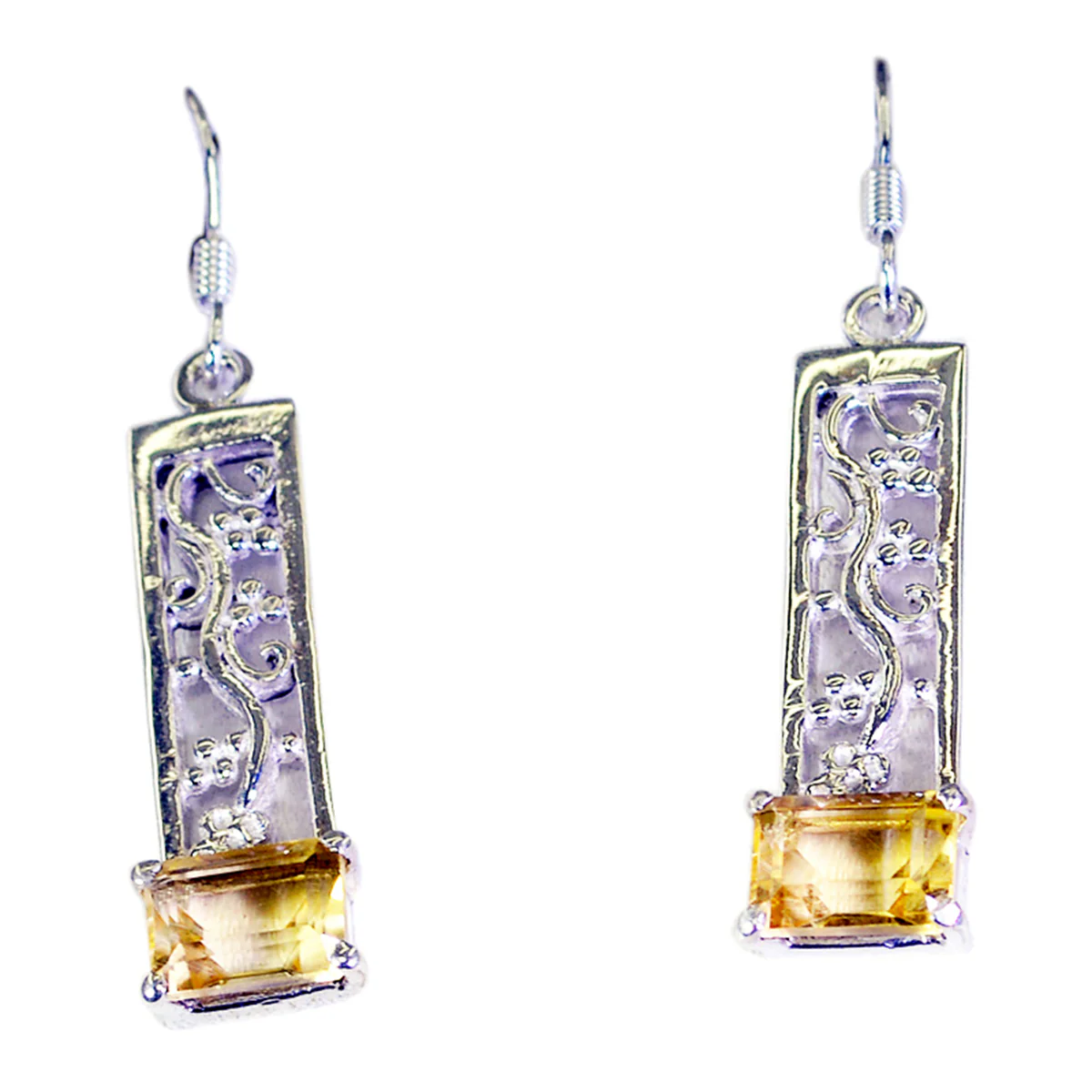 Citrine American Yan Solitaire Dangle Yellow Silver Earring - Image 3