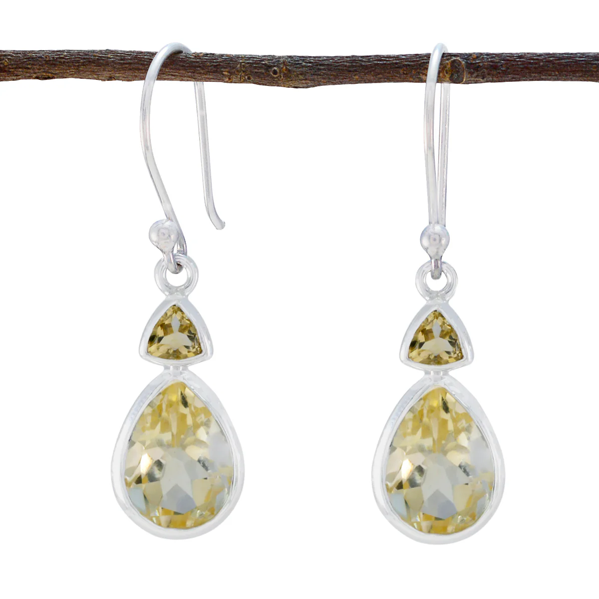 Citrine Australian Andrea Toi et Moi Dangle Yellow 925 Sterling Silver Earring