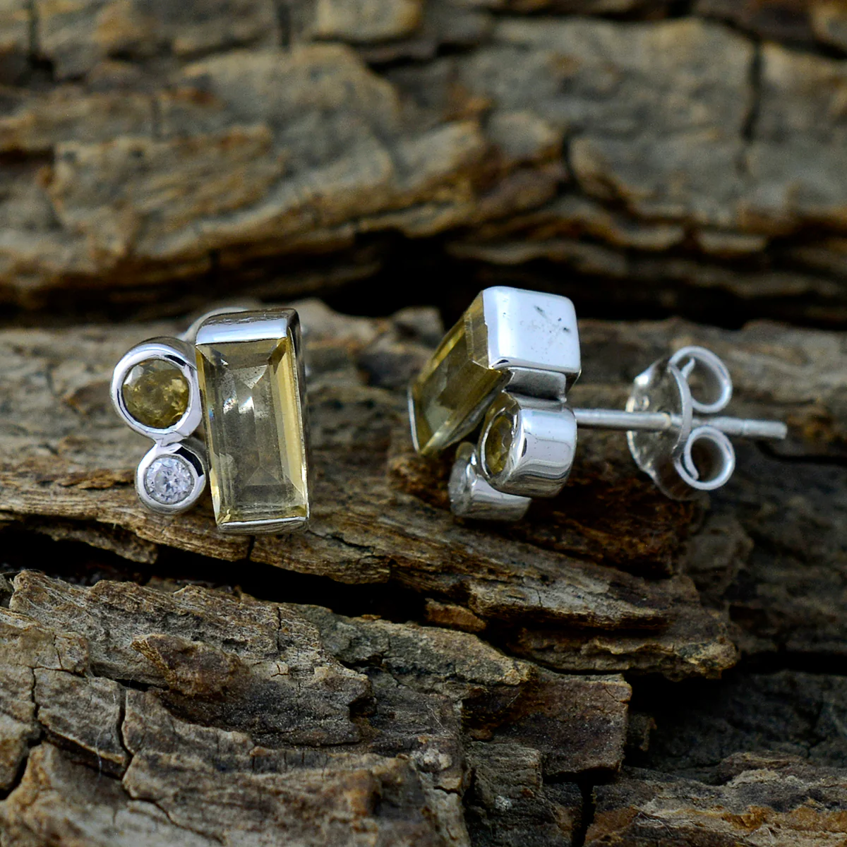 Citrine Australian Paula multiple Stud Yellow 925 Sterling Silver Earring - Image 3
